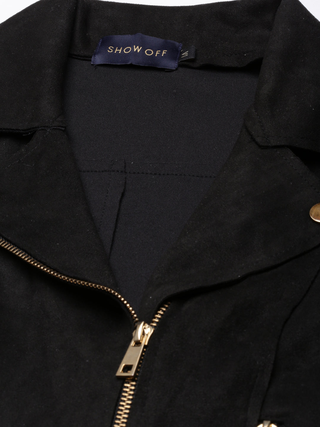 Black Suede Spread Collar Zip Detail Tailored Jacket