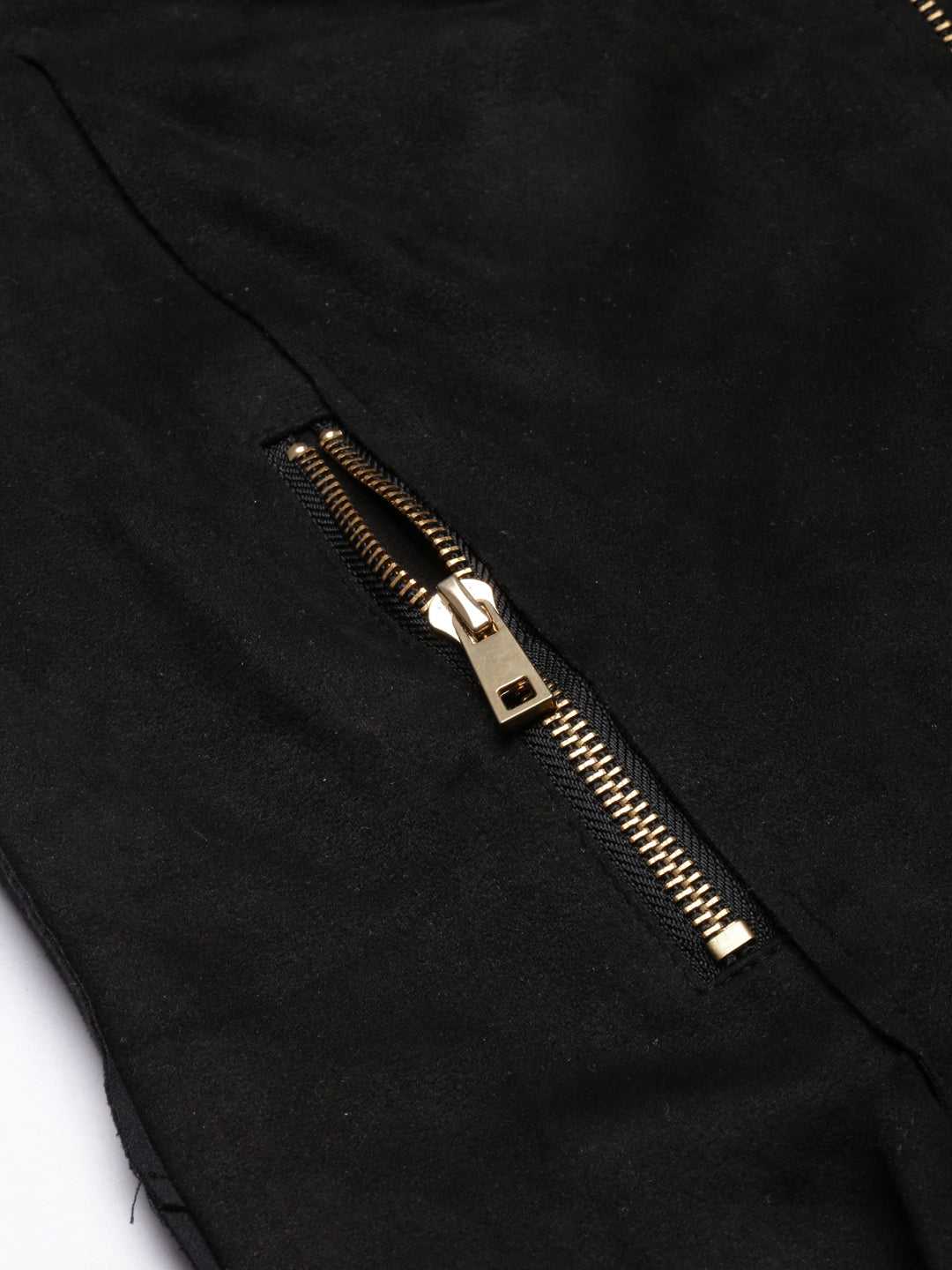 Black Suede Spread Collar Zip Detail Tailored Jacket