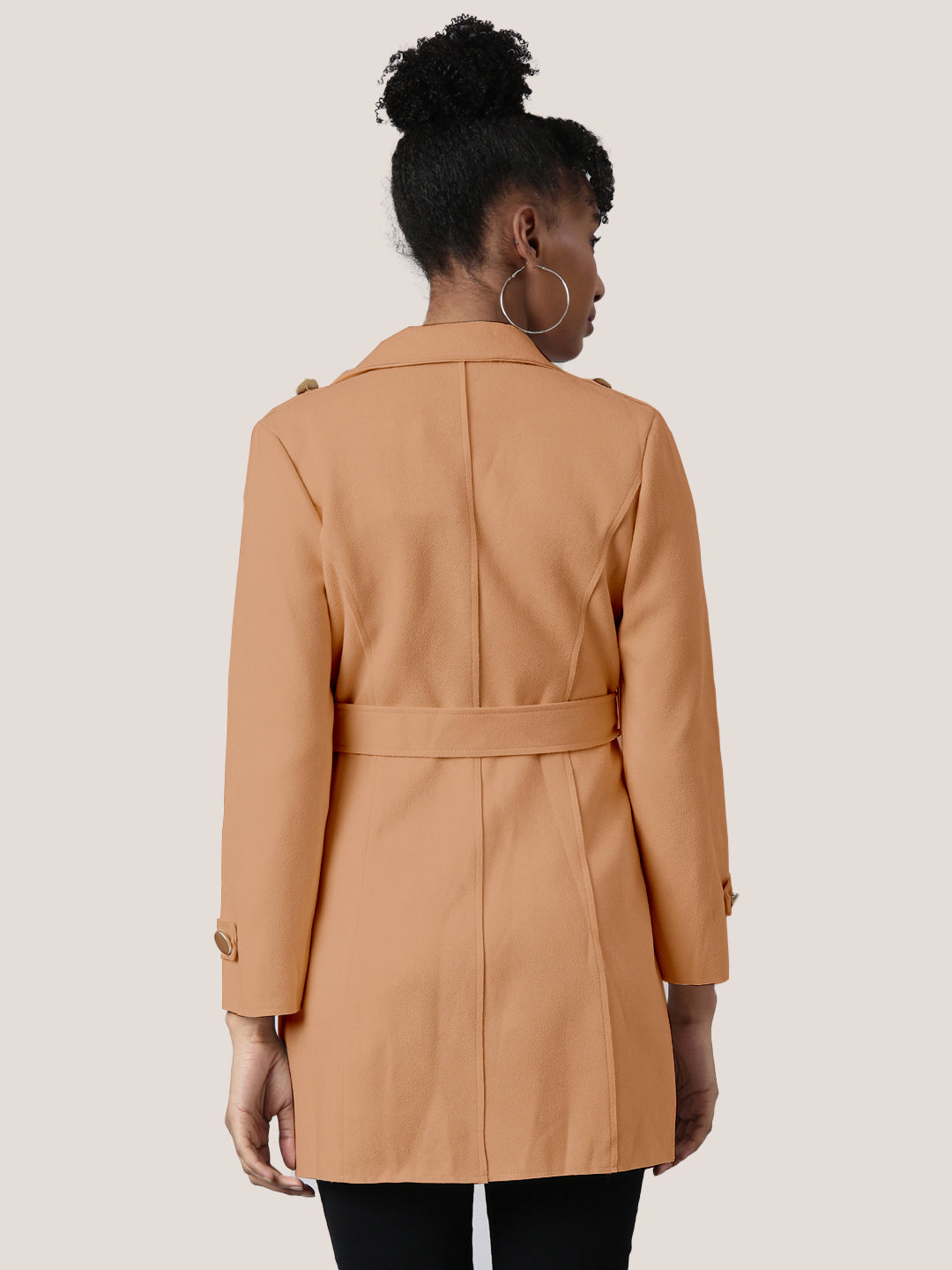 Solid Brown Longline Trench Coat with Belt