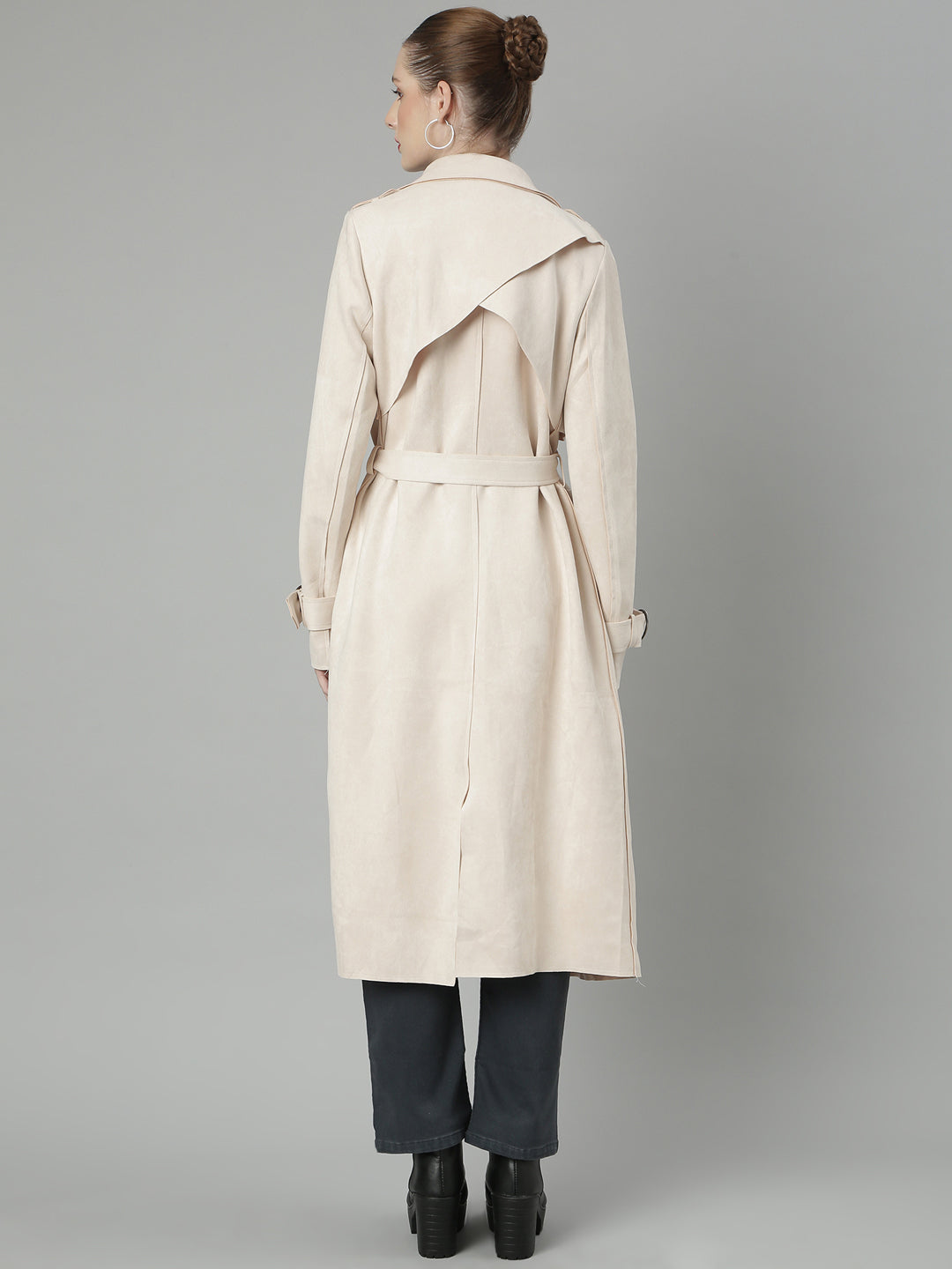 Cream Lapel Collar Longline Open Front Jacket