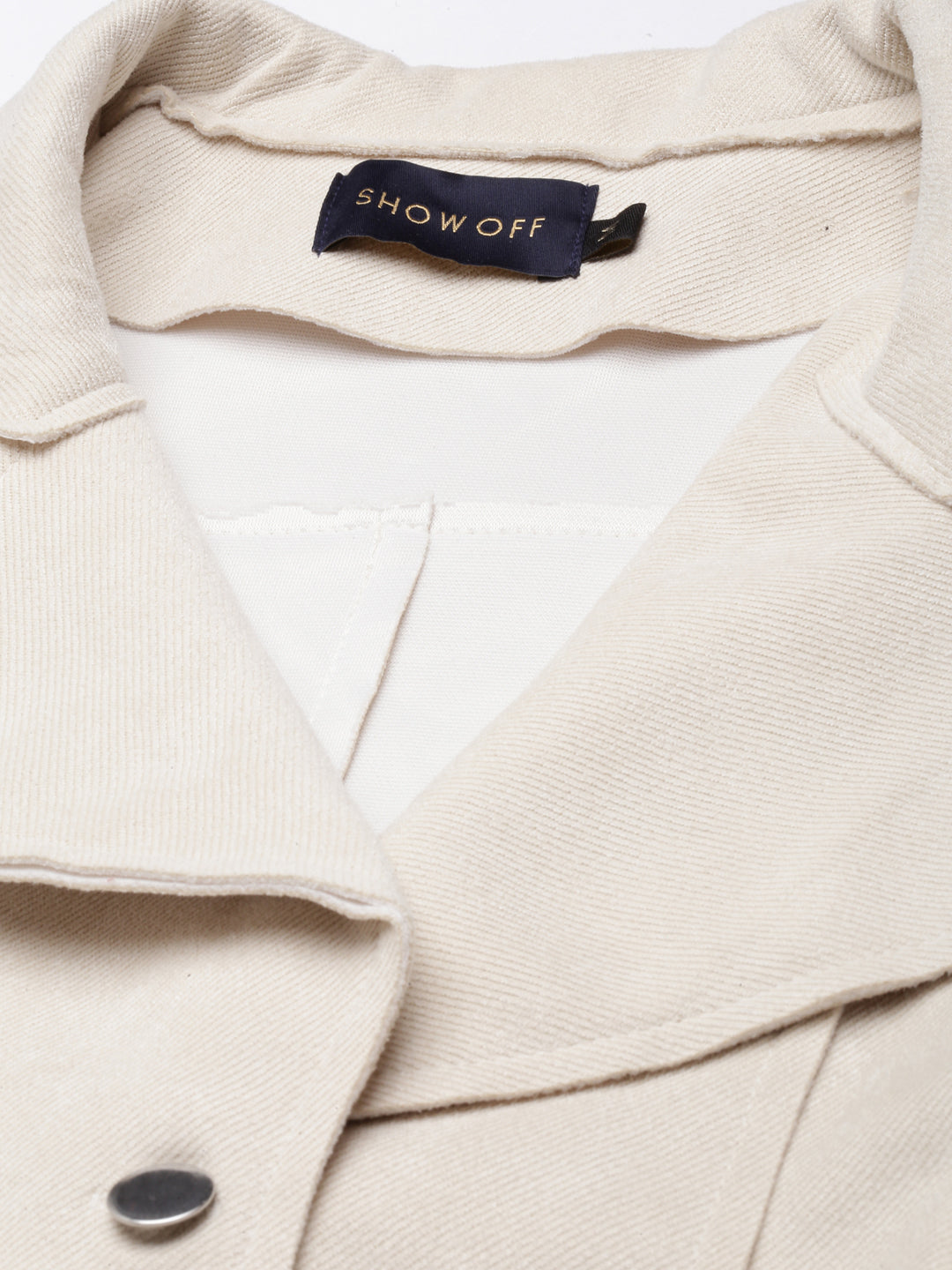 Cream Lapel Collar Longline Open Front Jacket