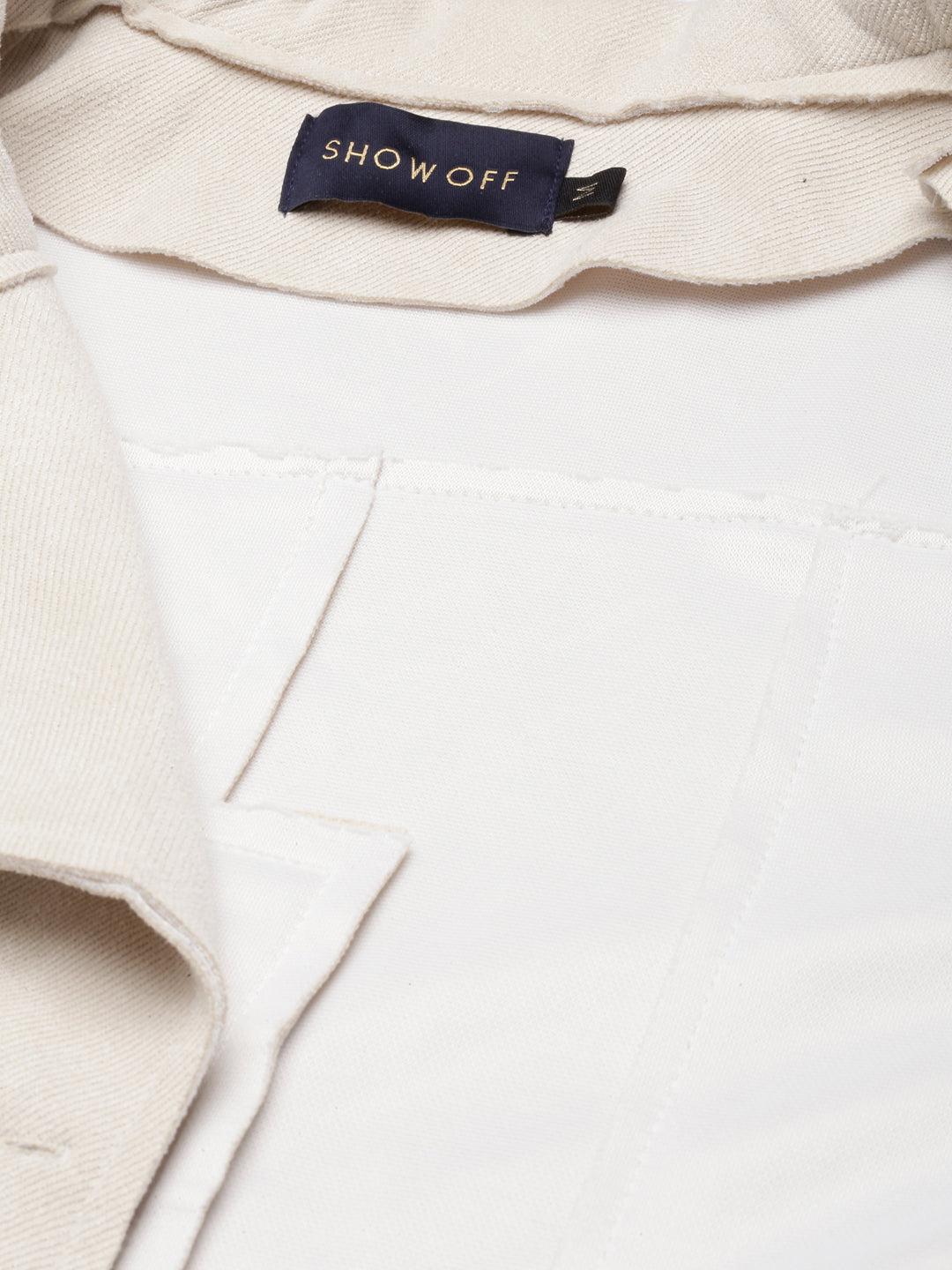 Cream Lapel Collar Longline Open Front Jacket