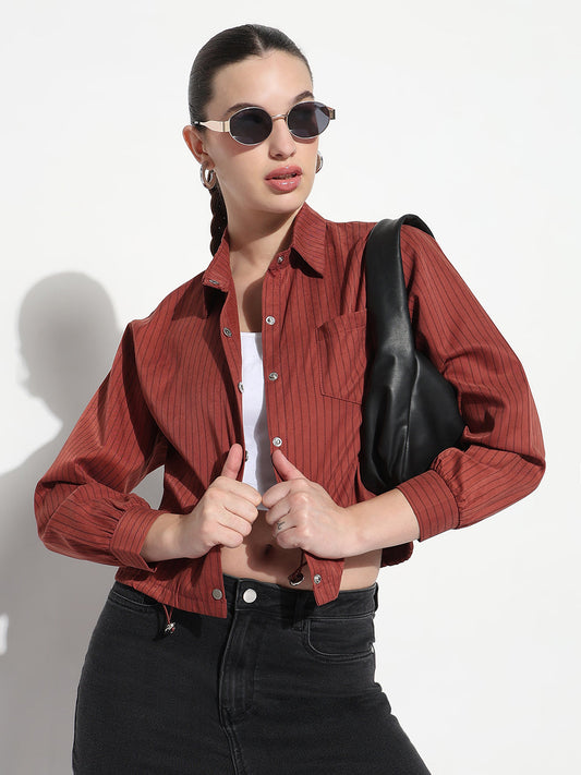 Women's Pinstripes Rust Relaxed Fit Top