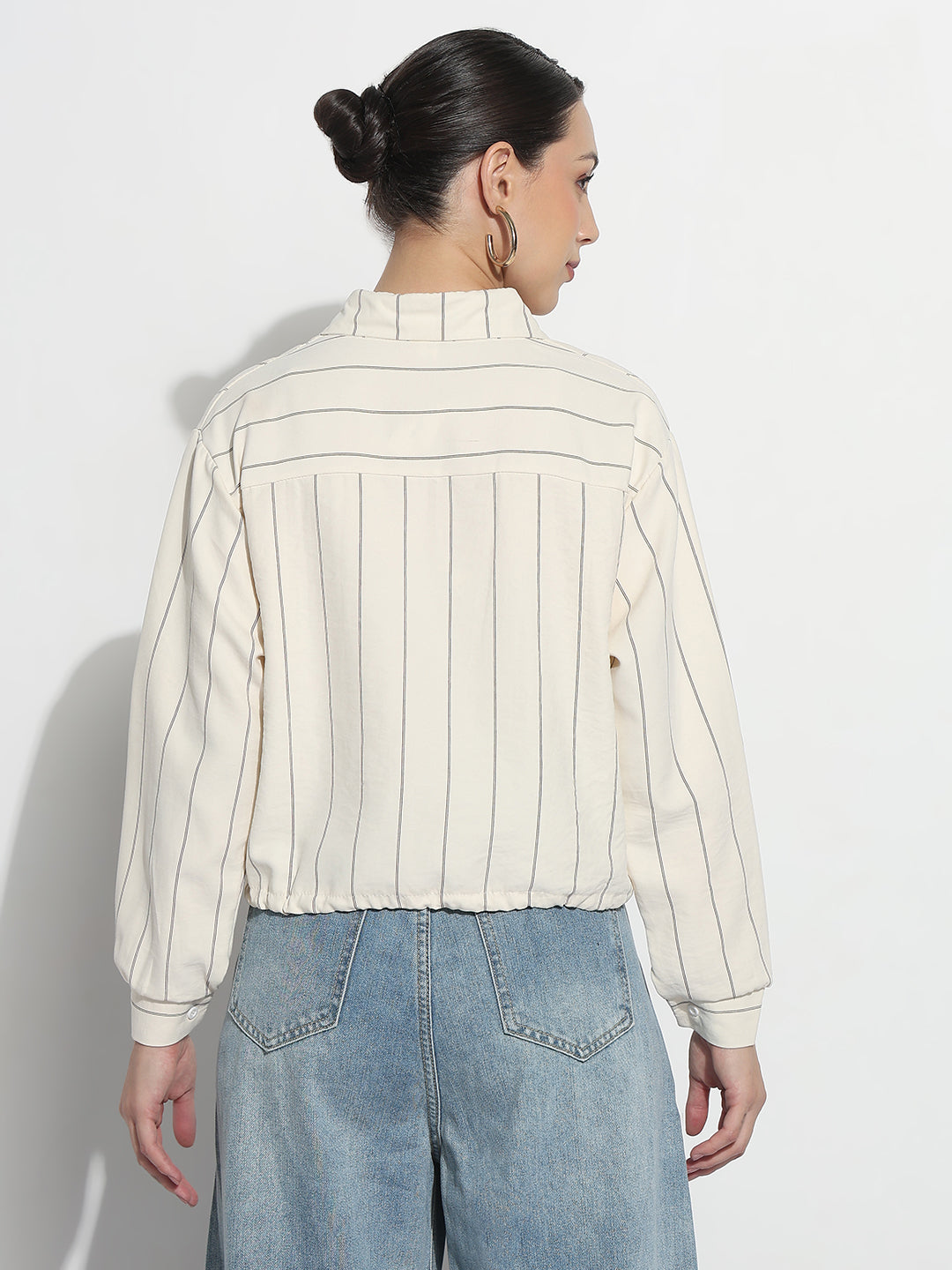 Women's Pinstripes Cream Regular Fit Top