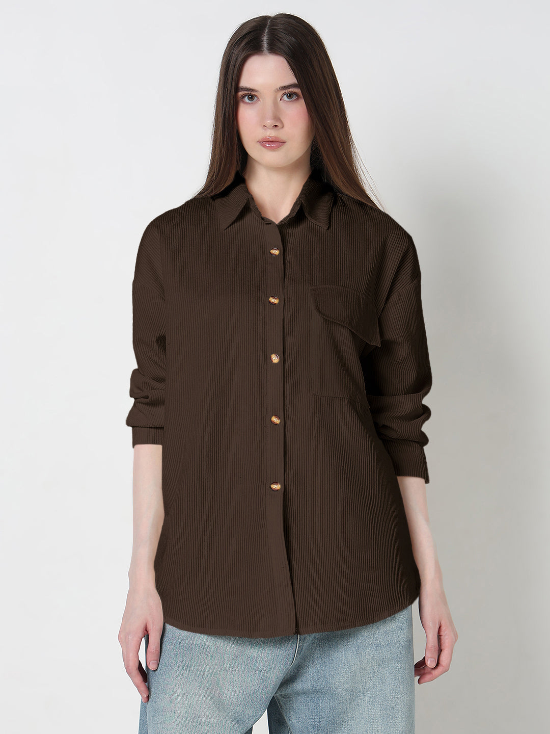 Women's Textured Brown Regular Fit Shirt