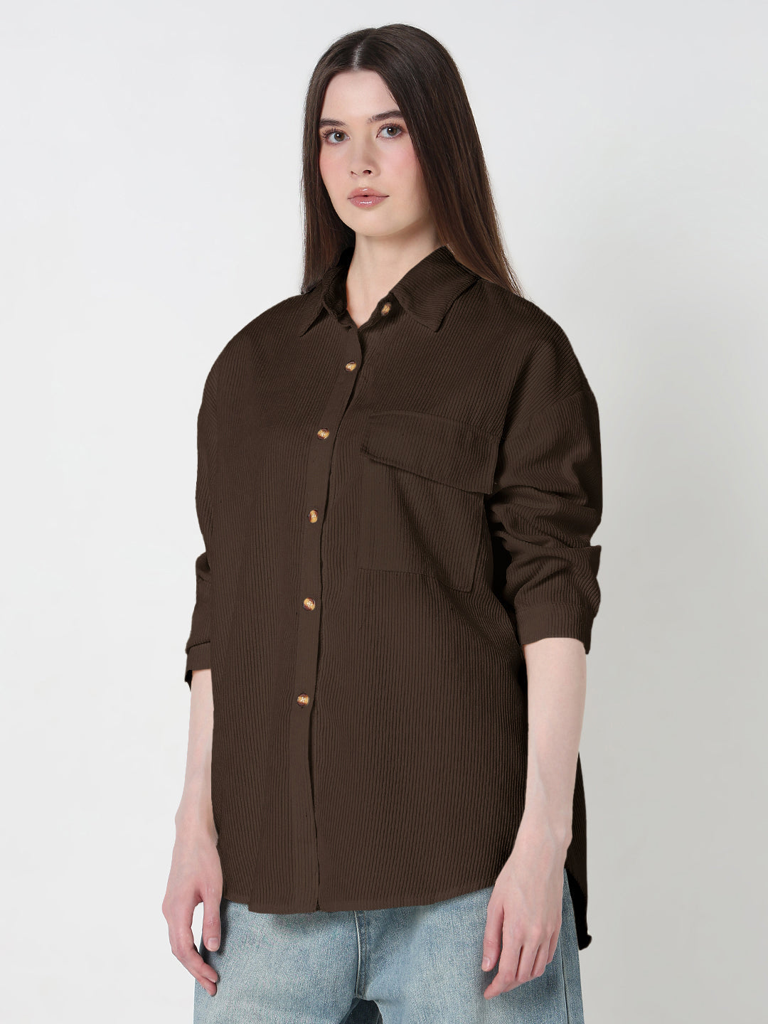 Women's Textured Brown Regular Fit Shirt