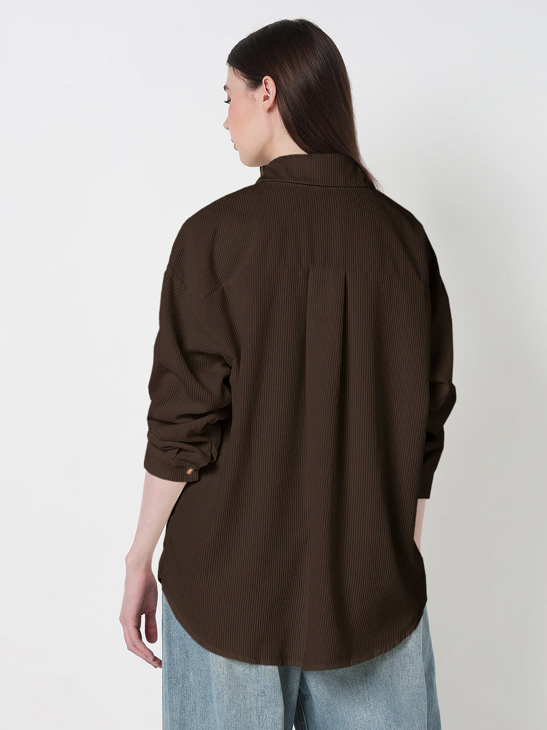 Women's Textured Brown Regular Fit Shirt