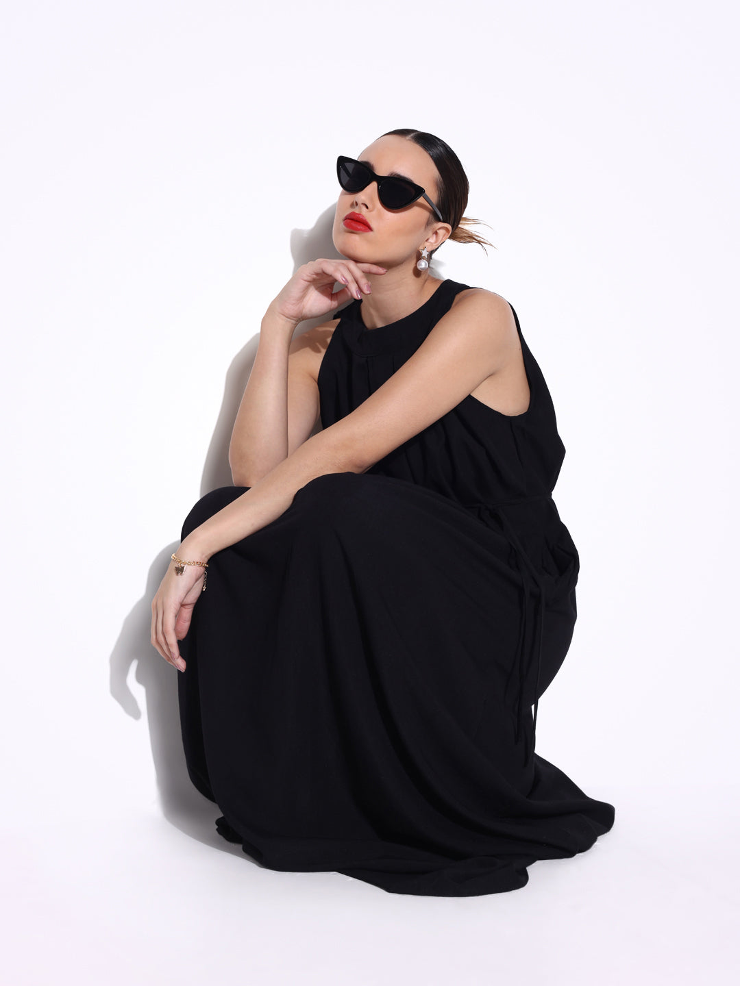 Black Maxi Dress with Waist Tie