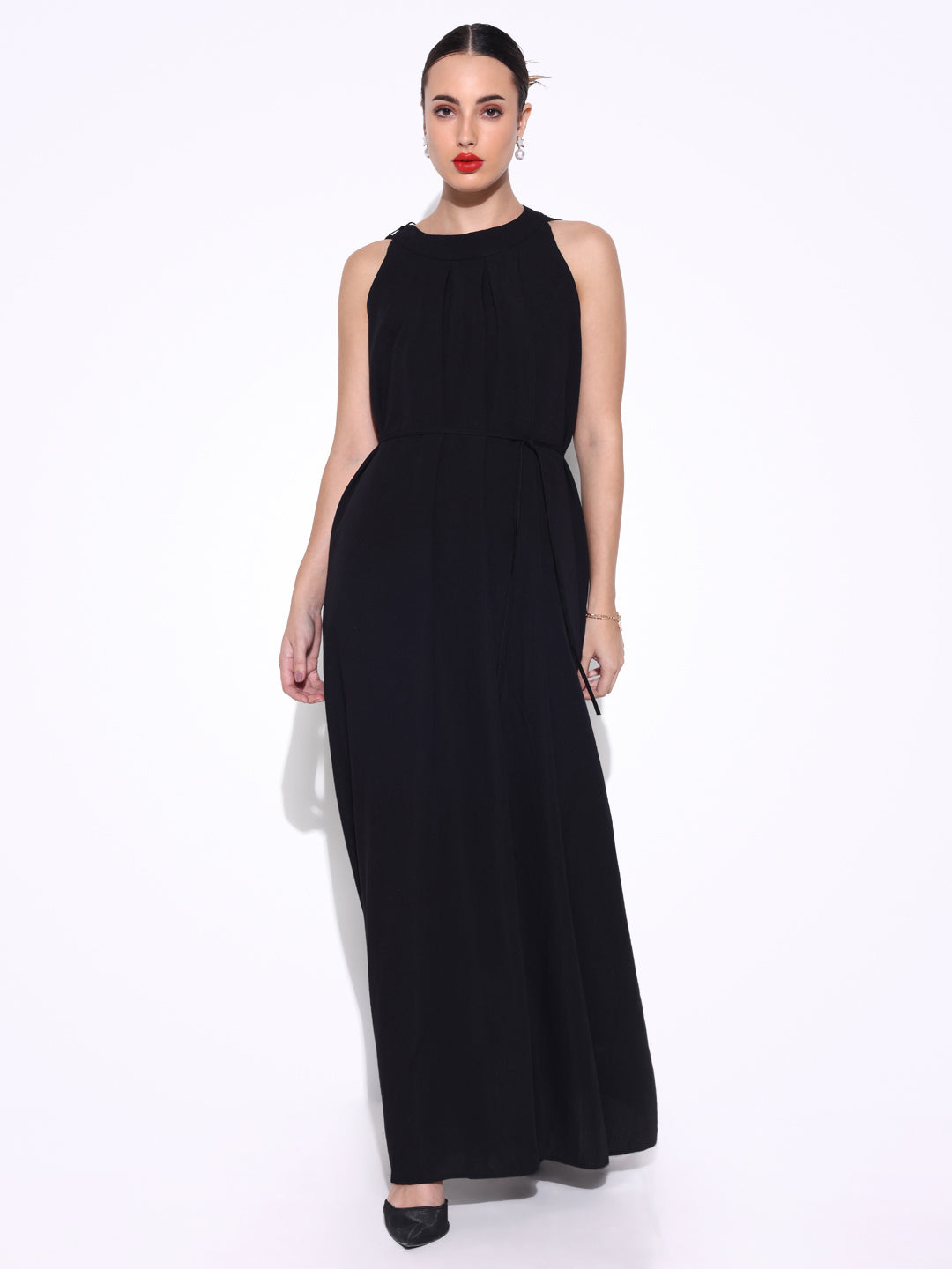 Black Maxi Dress with Waist Tie