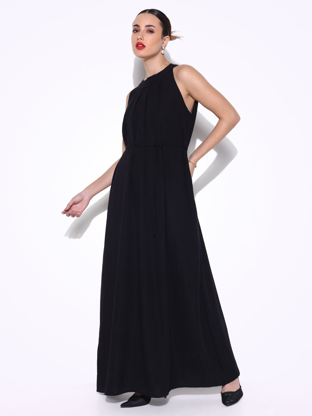Black Maxi Dress with Waist Tie