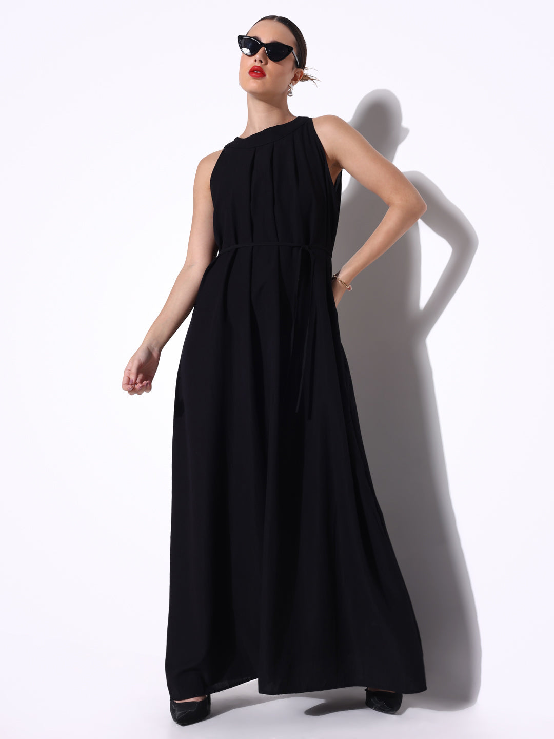 Black Maxi Dress with Waist Tie