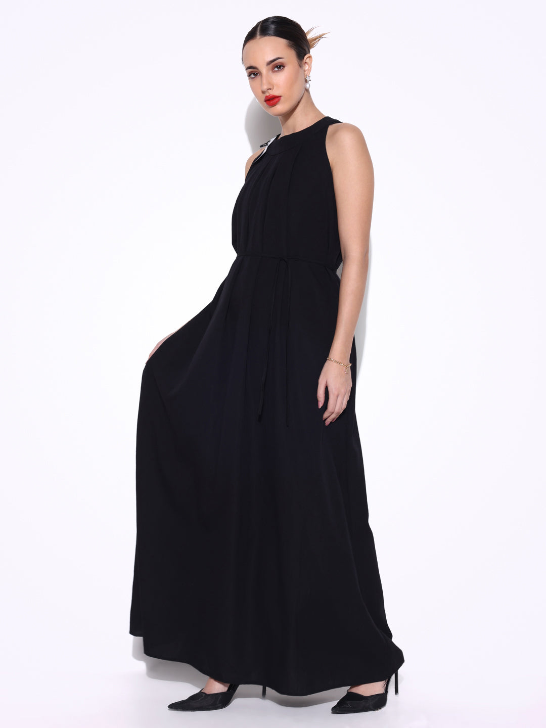 Black Maxi Dress with Waist Tie