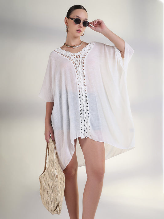 Solid White Kaftan Above Knee Dress