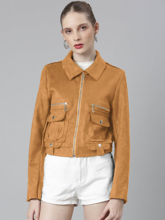 Spread Collar Rust Solid Tailored Jacket