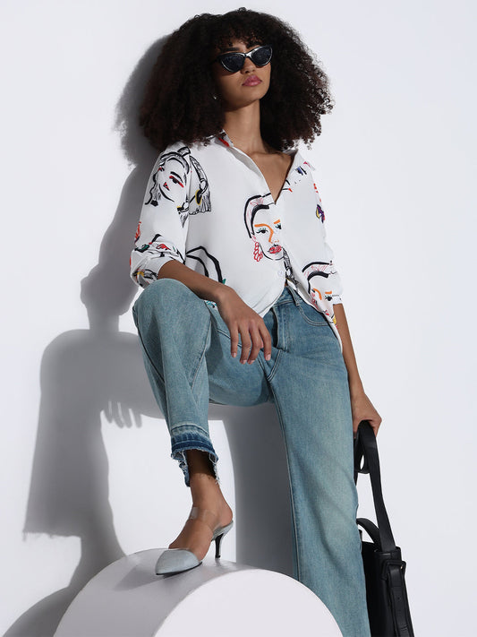 Women's Graphic White Oversized Shirt