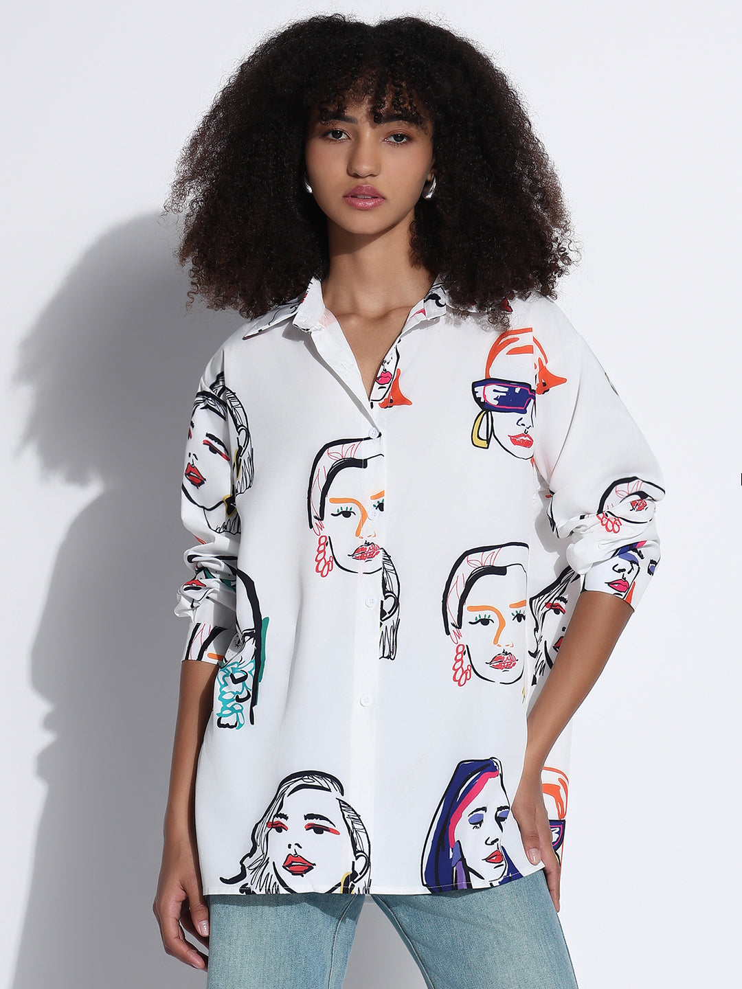 Women's Graphic White Oversized Shirt