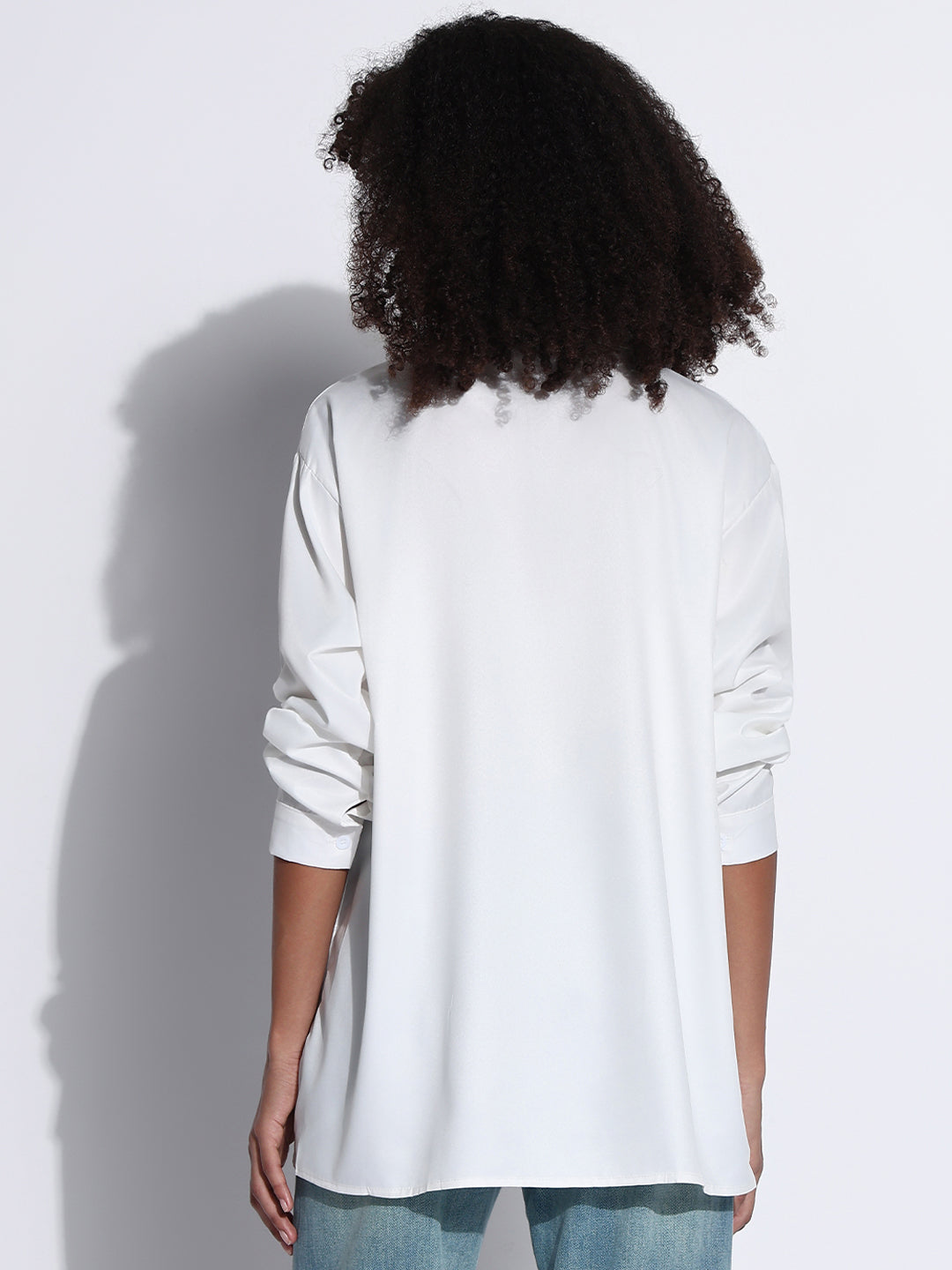 Women's Graphic White Oversized Shirt with Tie