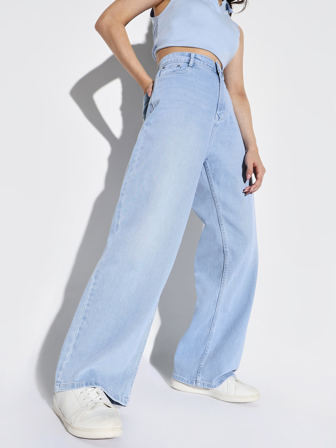 Blue Comfort Wide Leg Light Fade Jeans