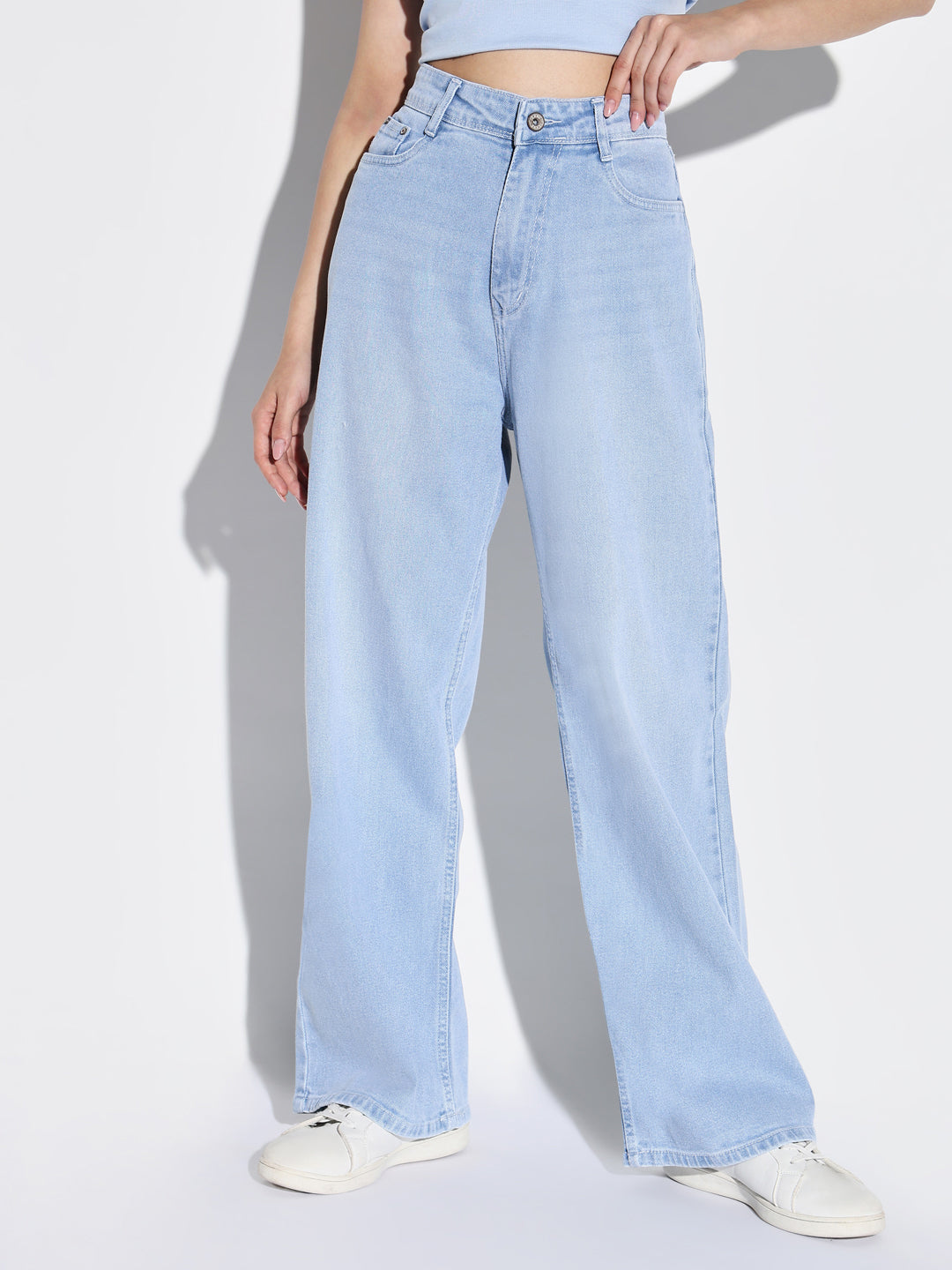 Blue Comfort Wide Leg Light Fade Jeans