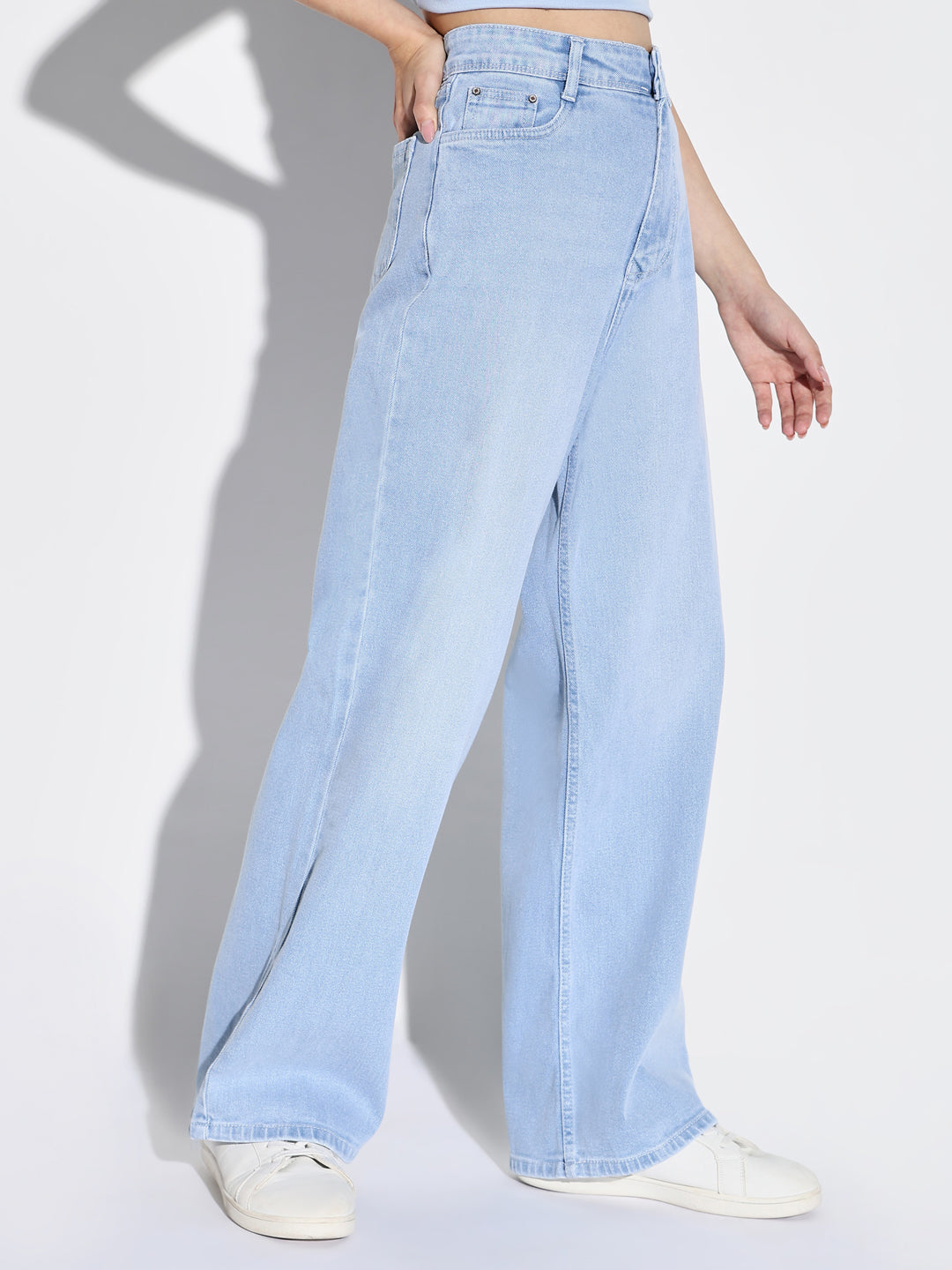 Blue Comfort Wide Leg Light Fade Jeans