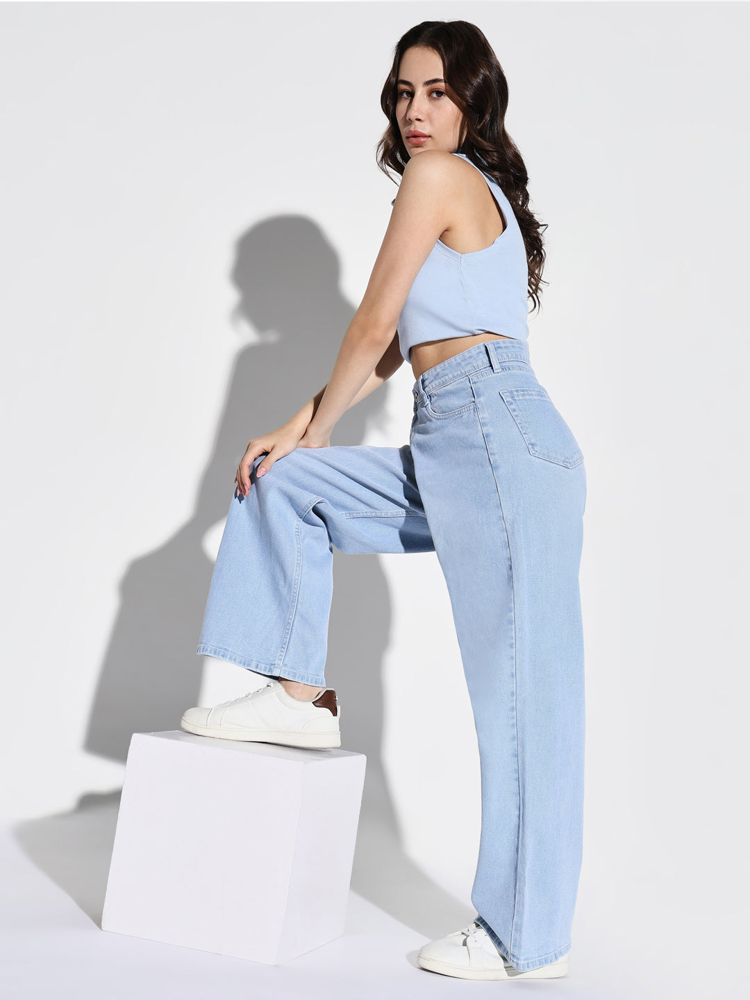 Blue Comfort Wide Leg Light Fade Jeans