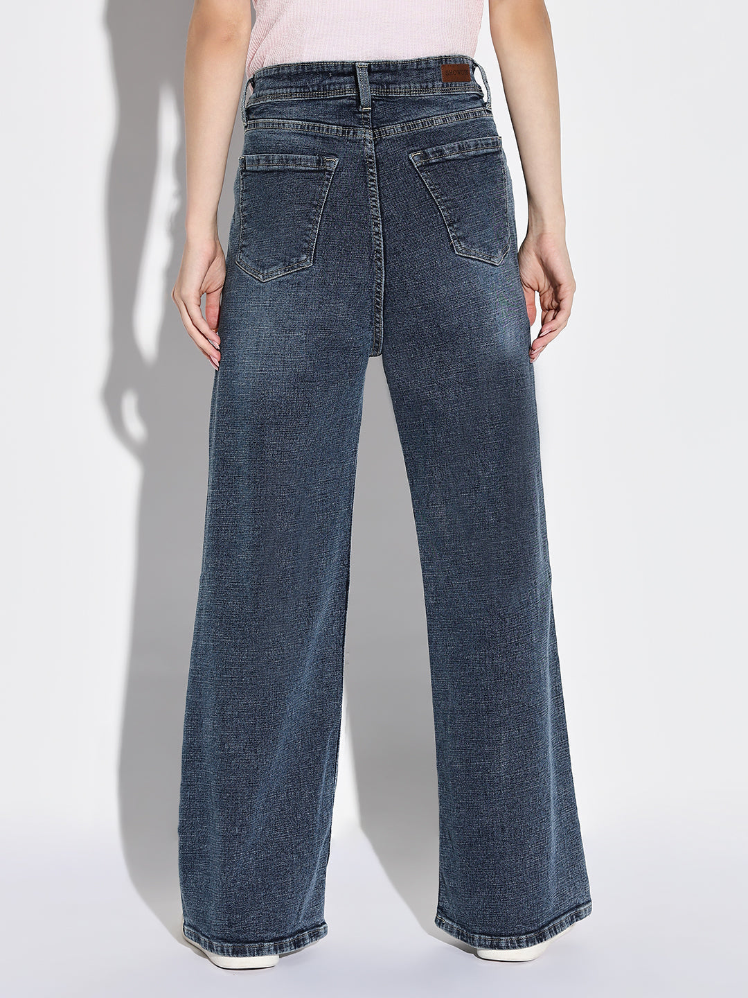 Navy Blue Comfort Wide Leg Acid Wash Denim Jeans