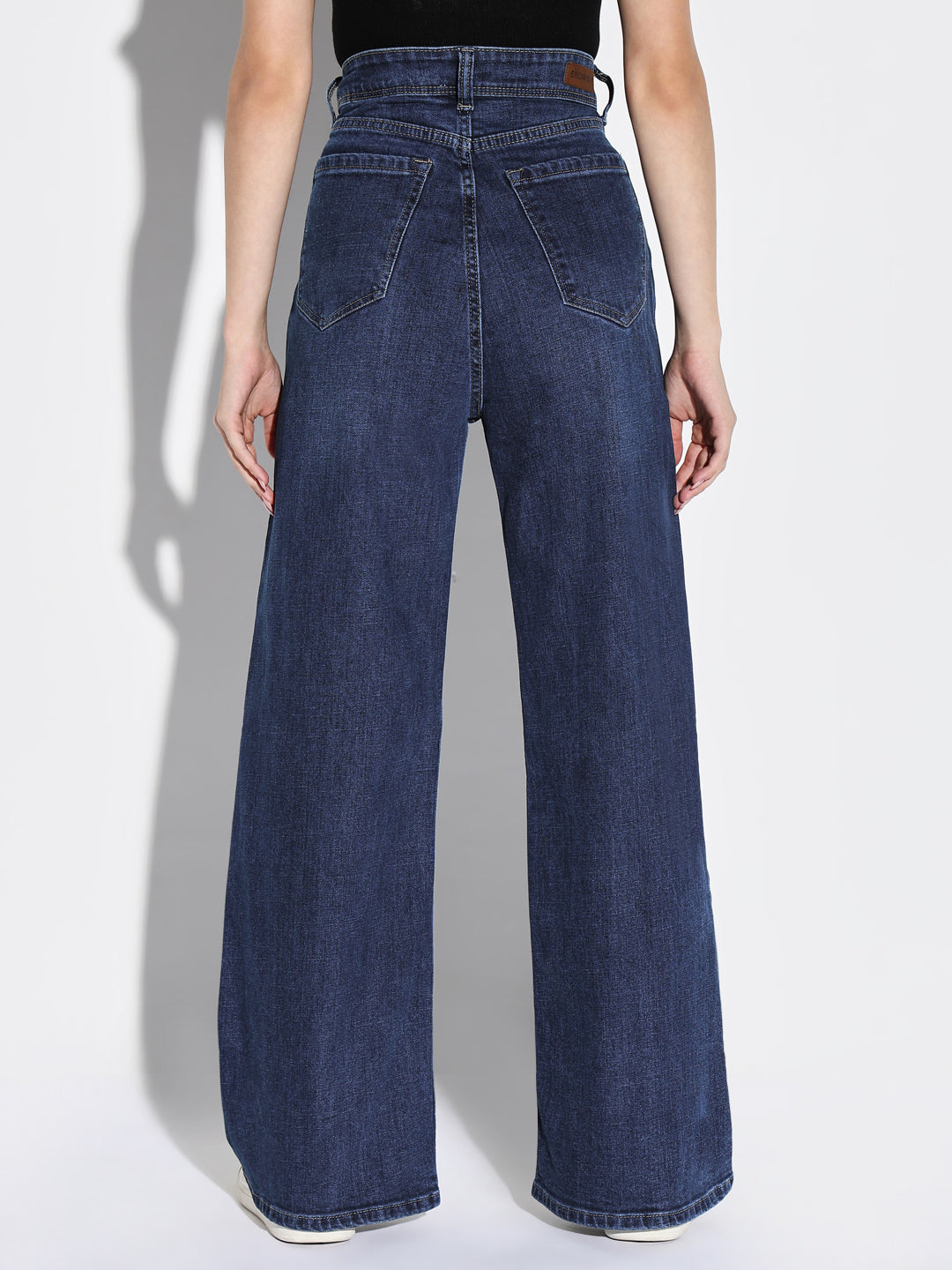 Navy Blue Comfort Wide Leg Light Fad Stretchable Jeans