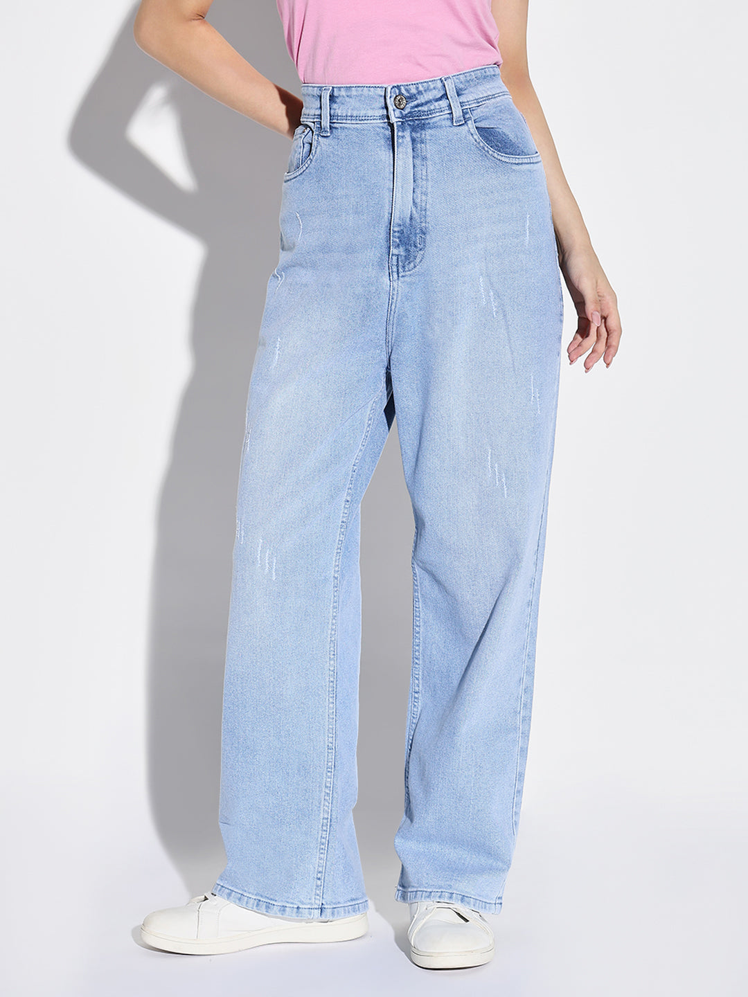 Blue Comfort Wide Leg Light Fade Stretchable Jeans