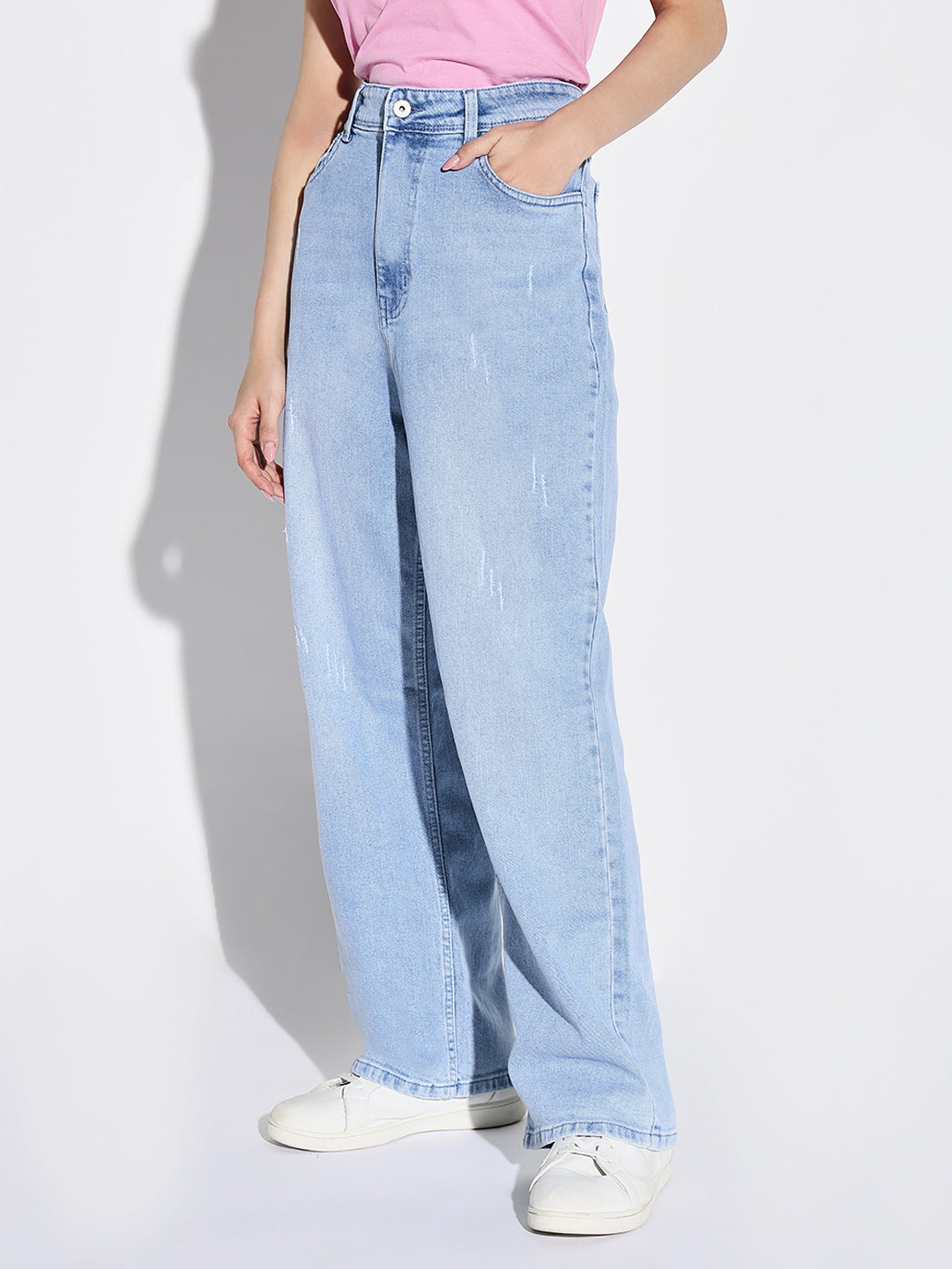 Blue Comfort Wide Leg Light Fade Stretchable Jeans