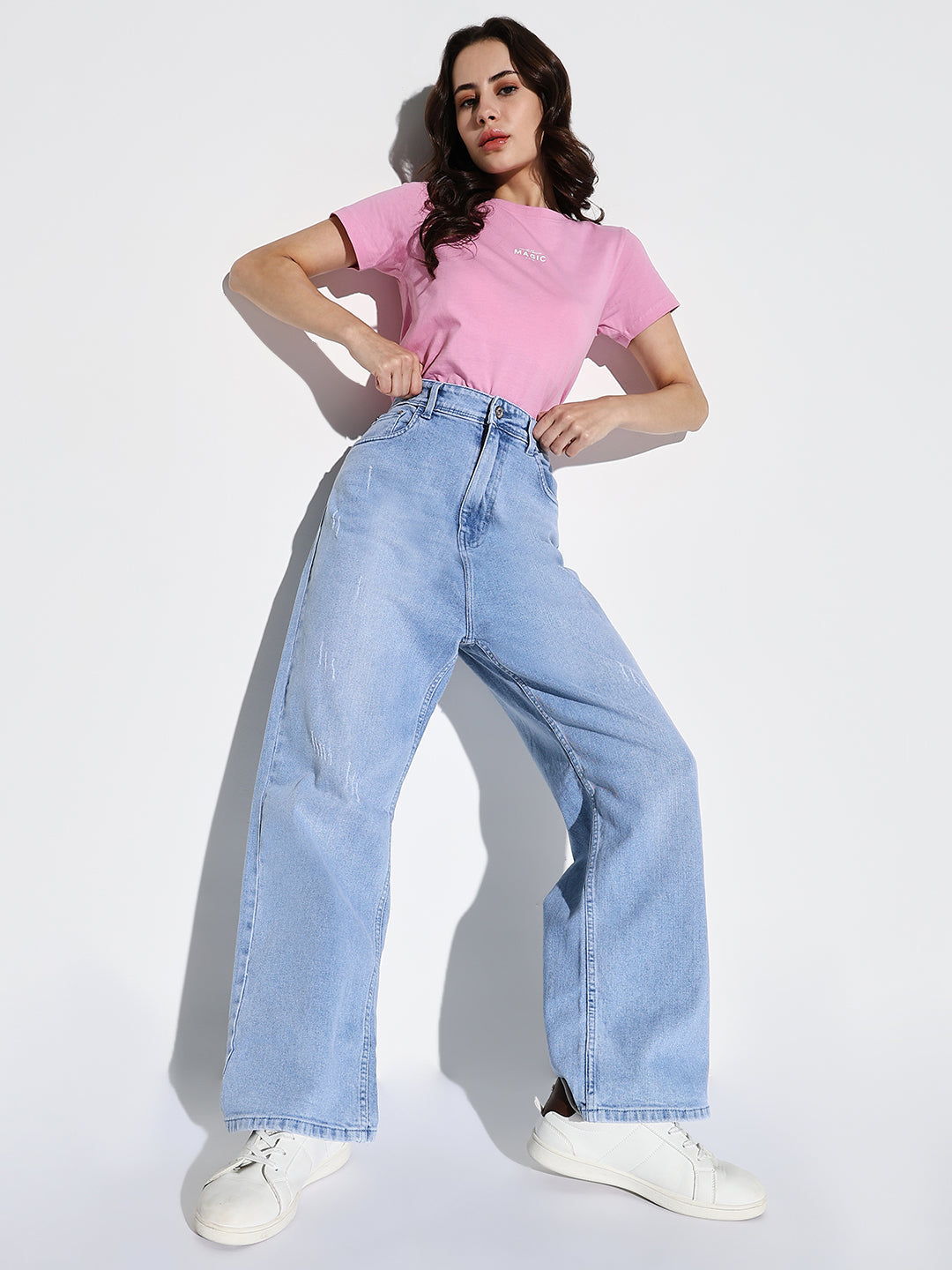 Blue Comfort Wide Leg Light Fade Stretchable Jeans
