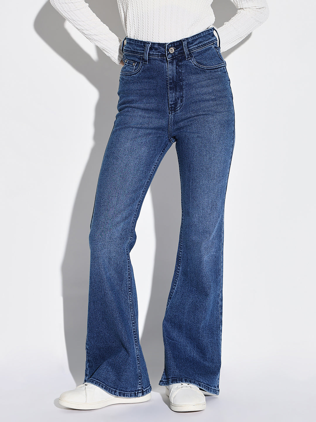 Blue Cotton Mid-Rise Comfort Bootcut Light Fade Acid Wash Stretchable Jeans