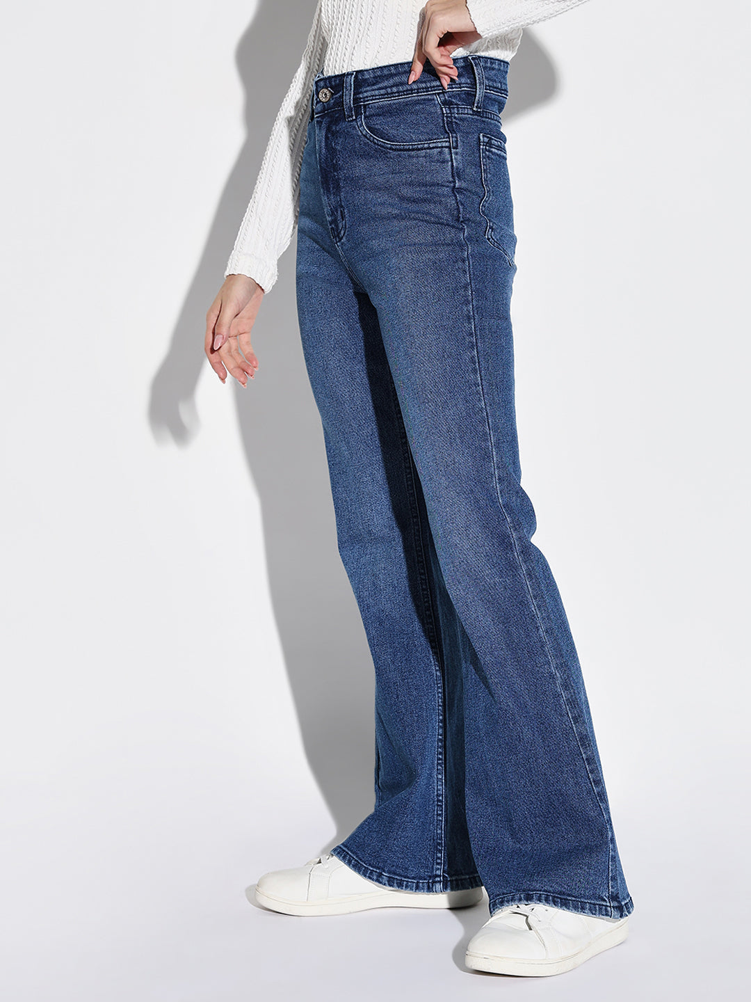 Blue Cotton Mid-Rise Comfort Bootcut Light Fade Acid Wash Stretchable Jeans