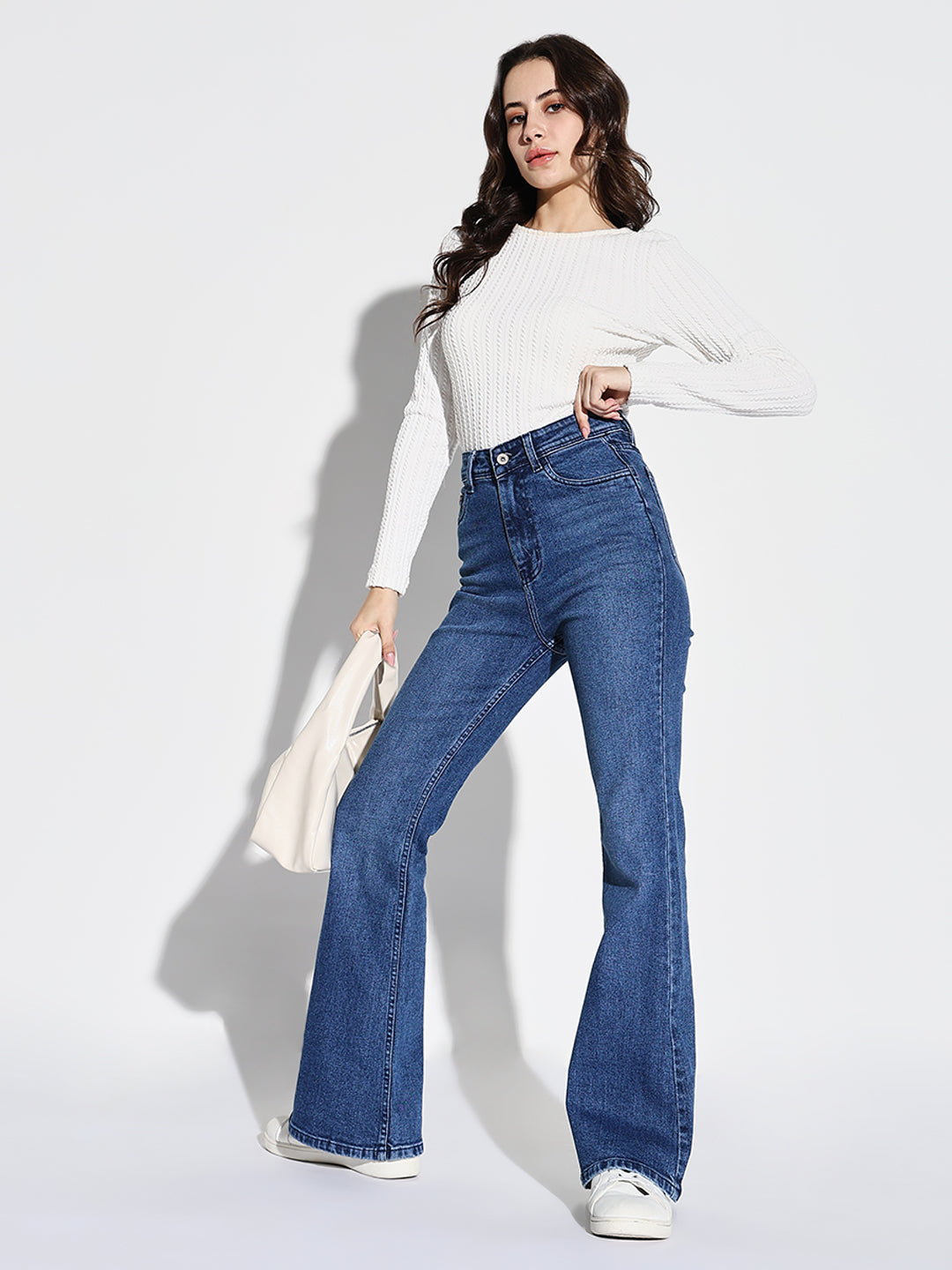 Blue Cotton Mid-Rise Comfort Bootcut Light Fade Acid Wash Stretchable Jeans