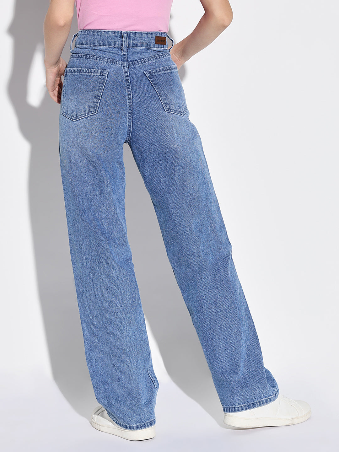 Blue Comfort Wide Leg Highly Distressed Light Fade Jeans