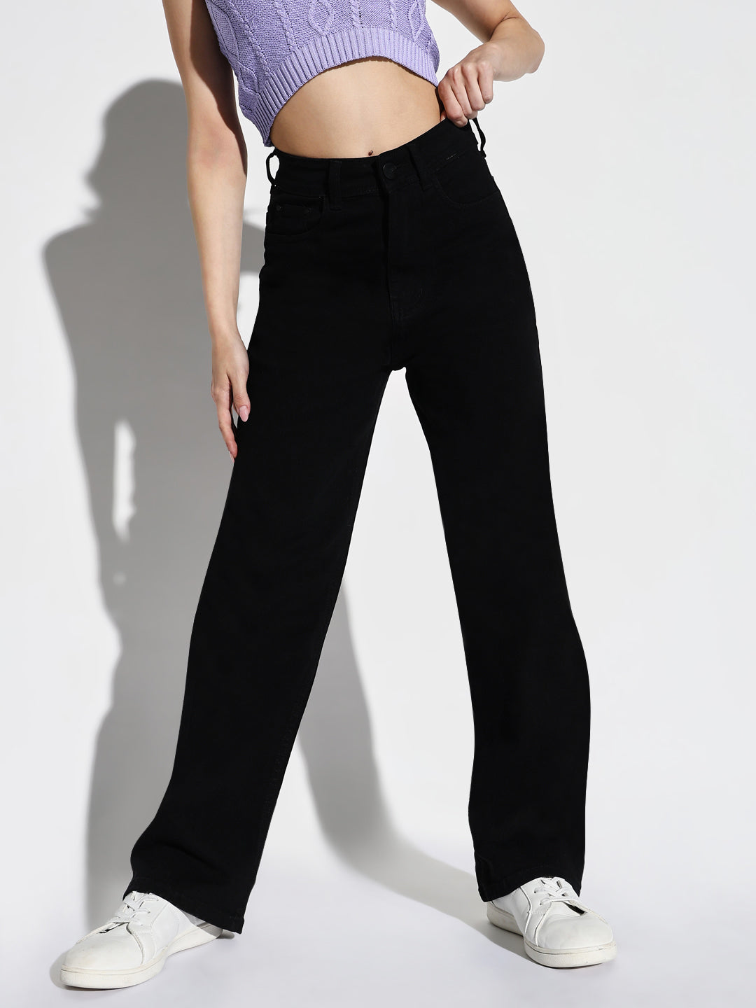 Black Comfort Wide Leg Mid-Rise Stretchable Jeans