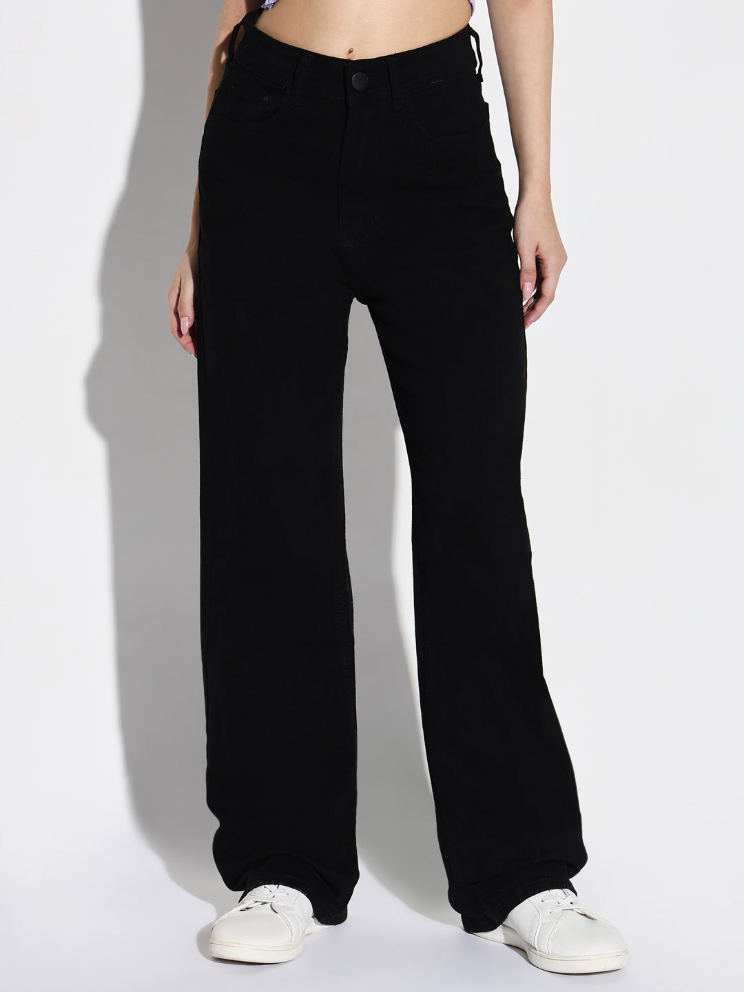 Black Comfort Wide Leg Mid-Rise Stretchable Jeans