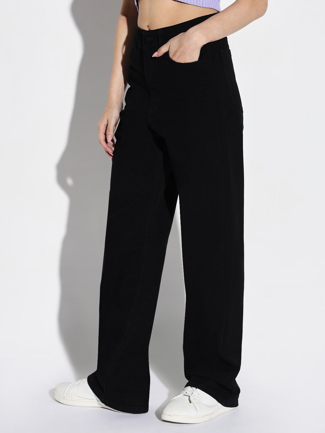 Black Comfort Wide Leg Mid-Rise Stretchable Jeans
