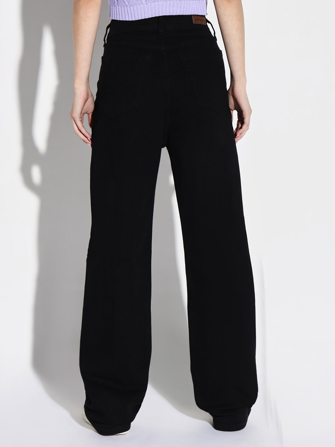 Black Comfort Wide Leg Mid-Rise Stretchable Jeans