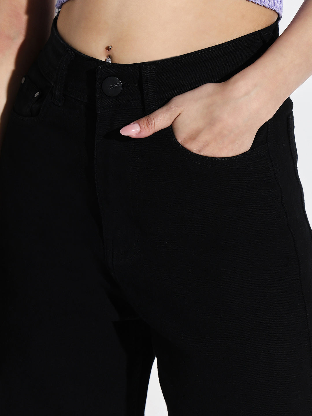 Black Comfort Wide Leg Mid-Rise Stretchable Jeans