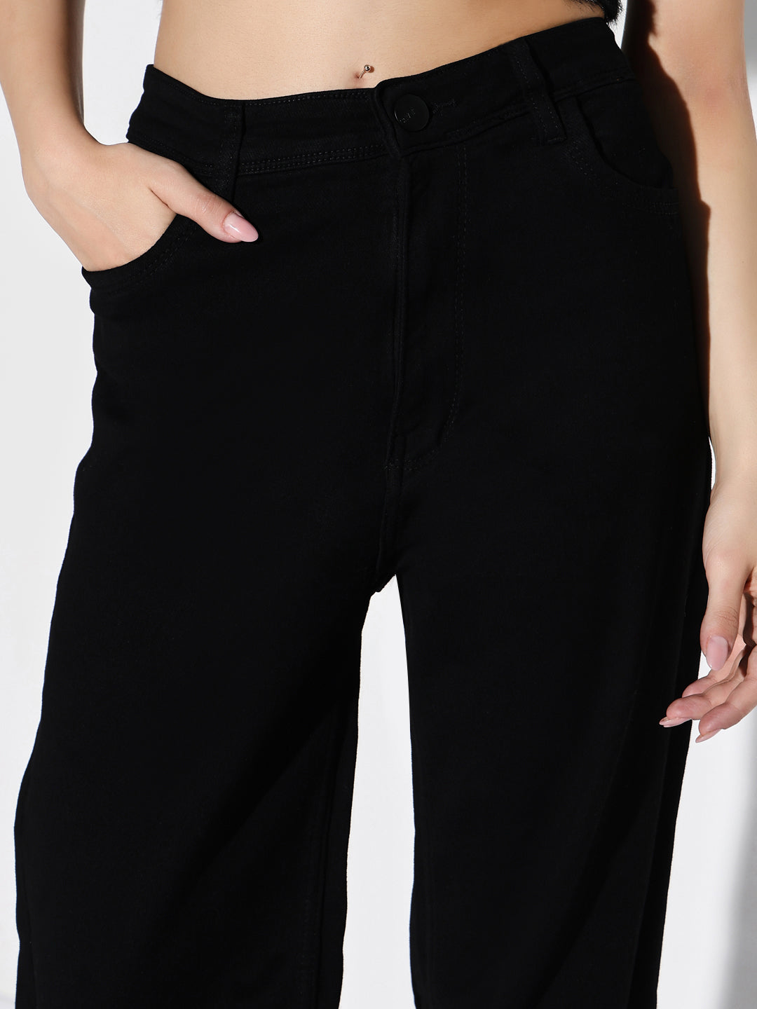 Black Comfort Wide Leg Stretchable Jeans