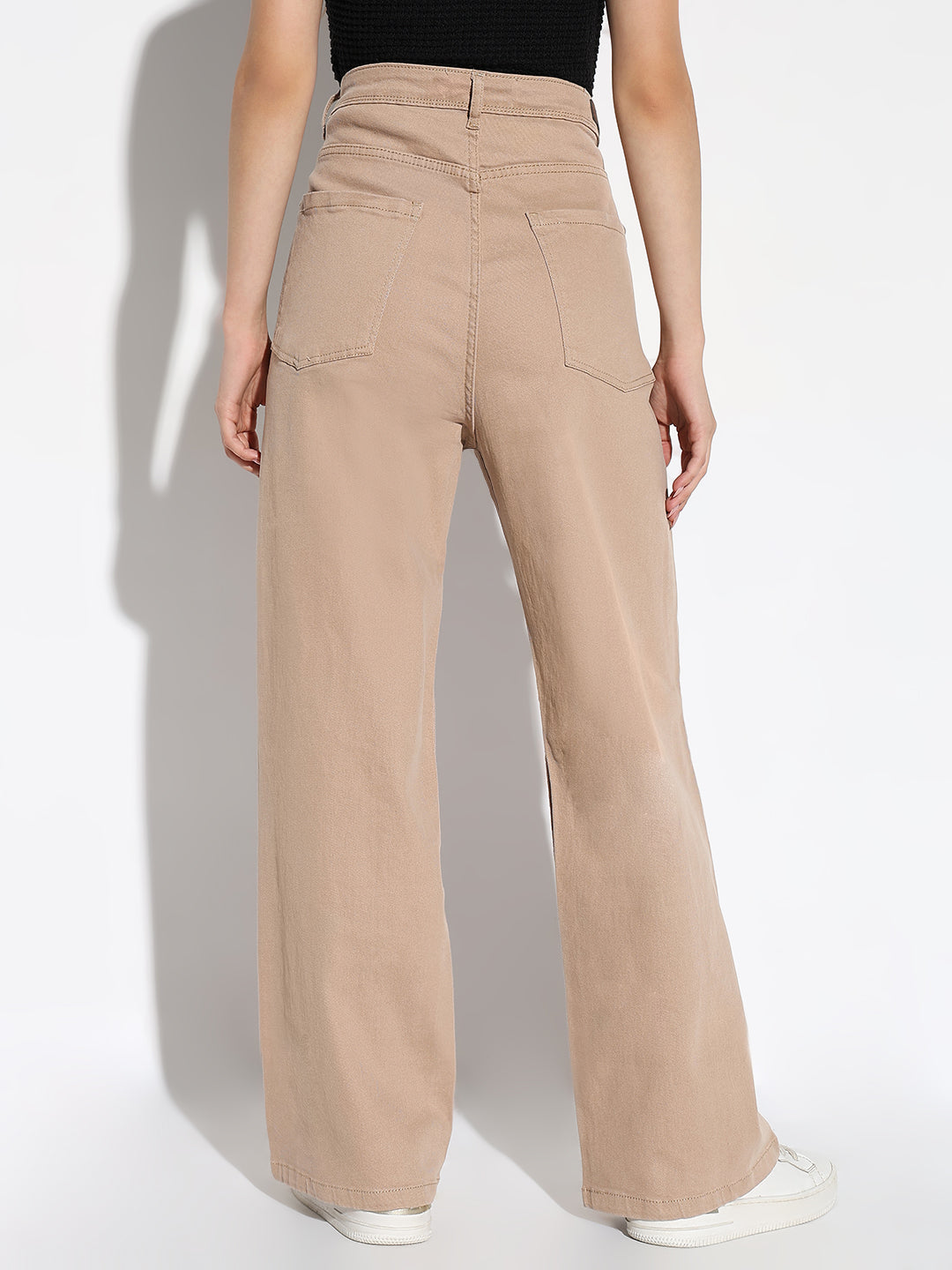 Beige Comfort Wide Leg Denim Jeans