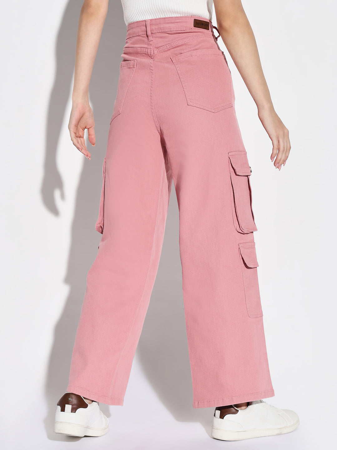 Pink Comfort Mid-Rise Cotton Wide Leg Jeans