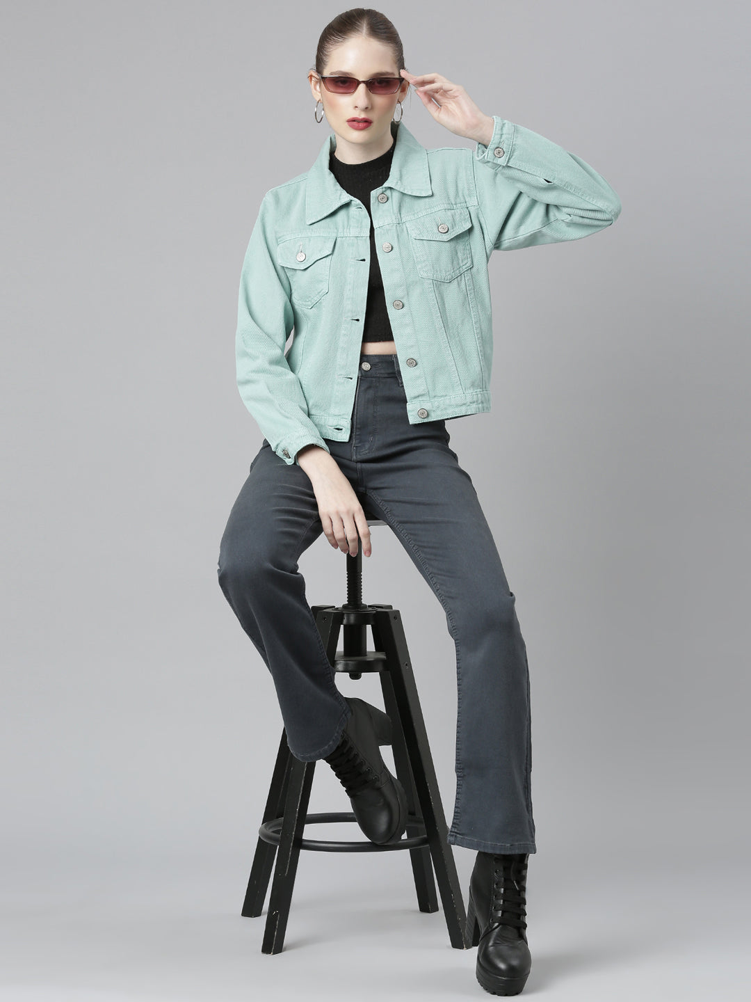 Grey Jean Straight Fit Mid-Rise Acid Wash Stretchable Jeans