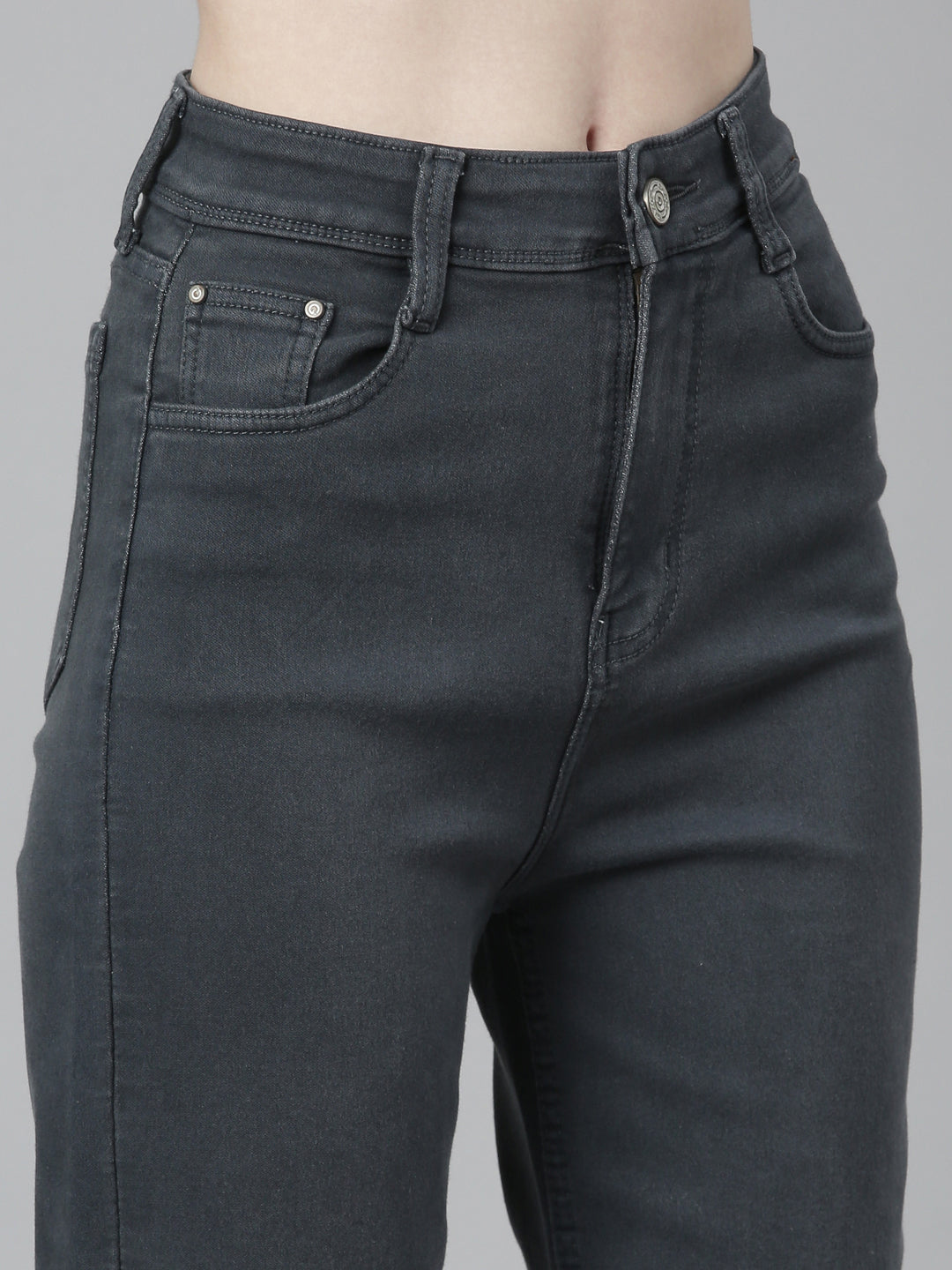 Grey Jean Straight Fit Mid-Rise Acid Wash Stretchable Jeans