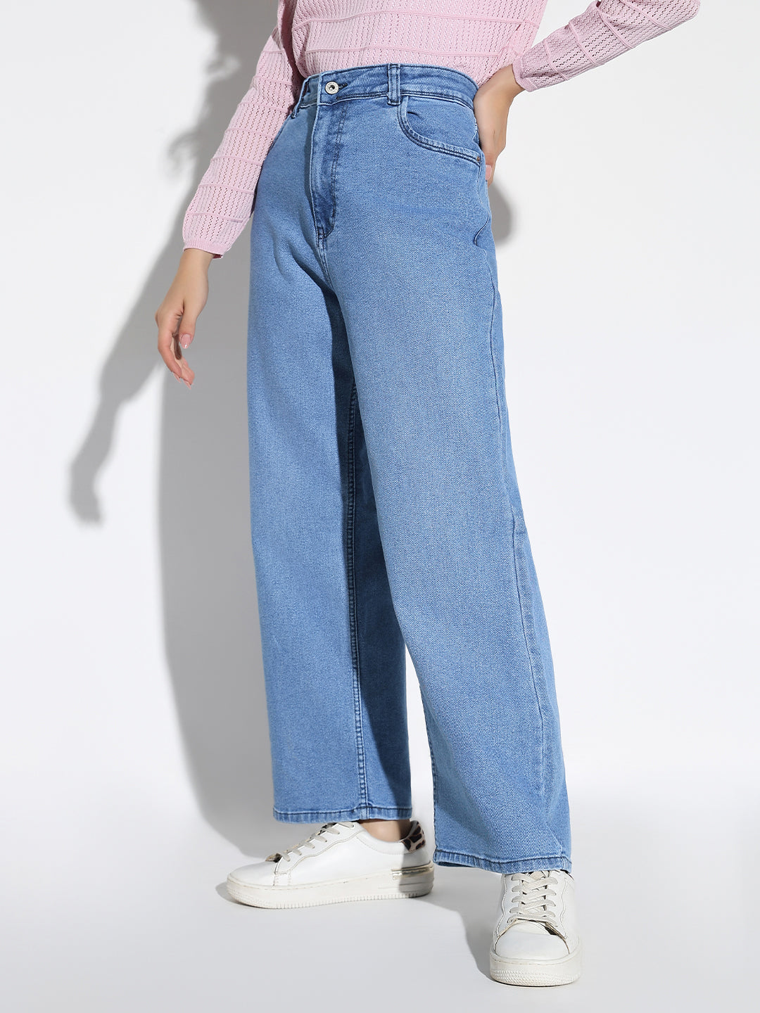 Blue Comfort Straight Fit Light Fade Acid Wash Stretchable Jeans