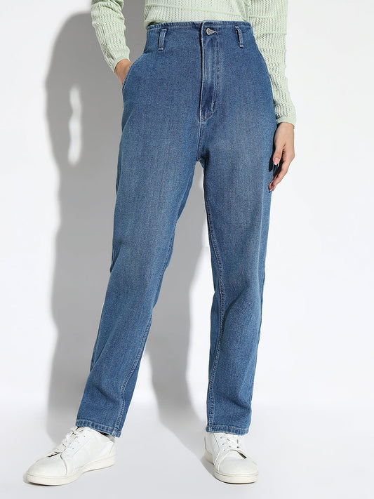 Blue Solid Comfort Light Fade Acid Wash Stretchable Jeans