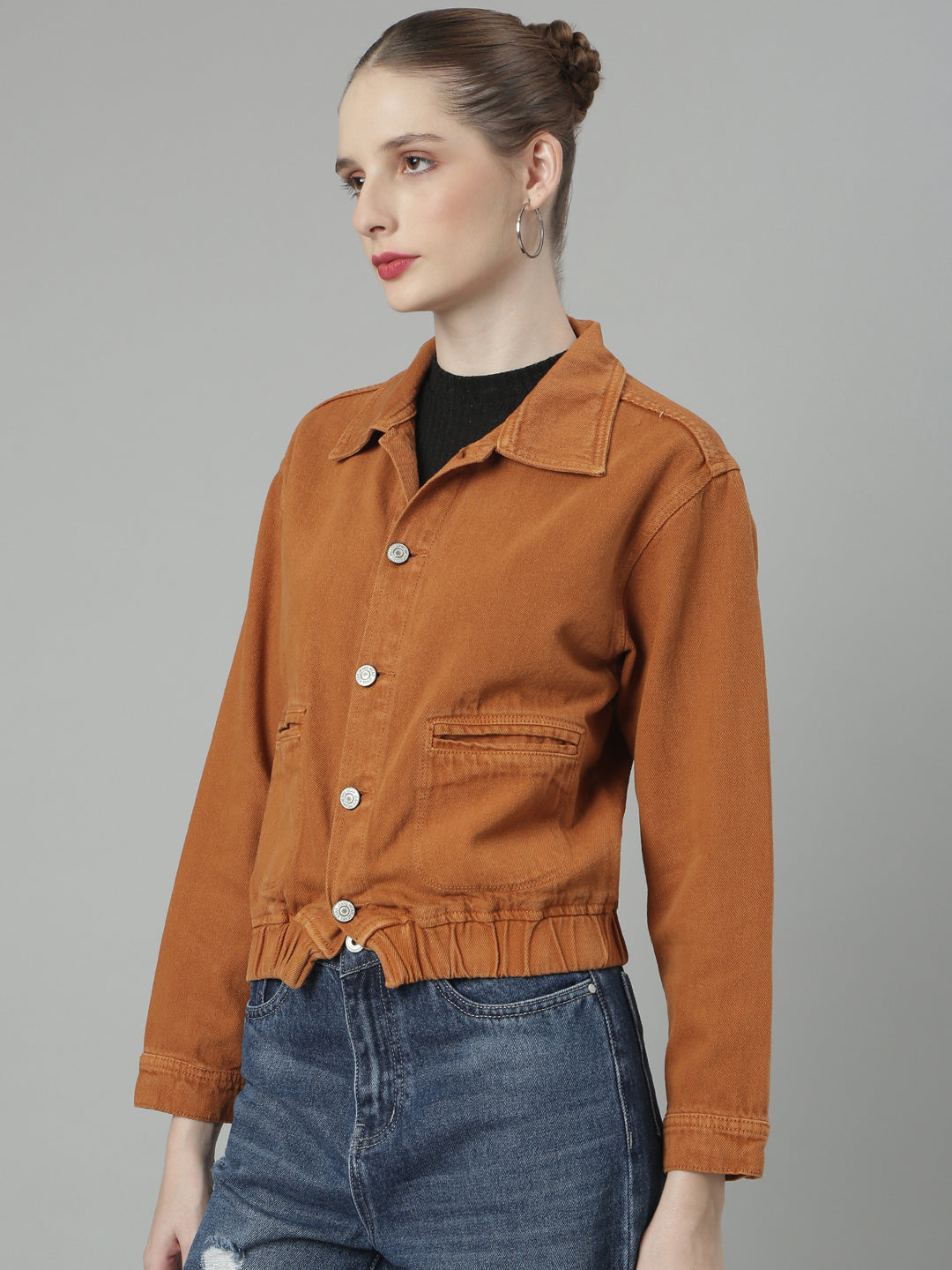 Rust Spread Collar Denim Jacket