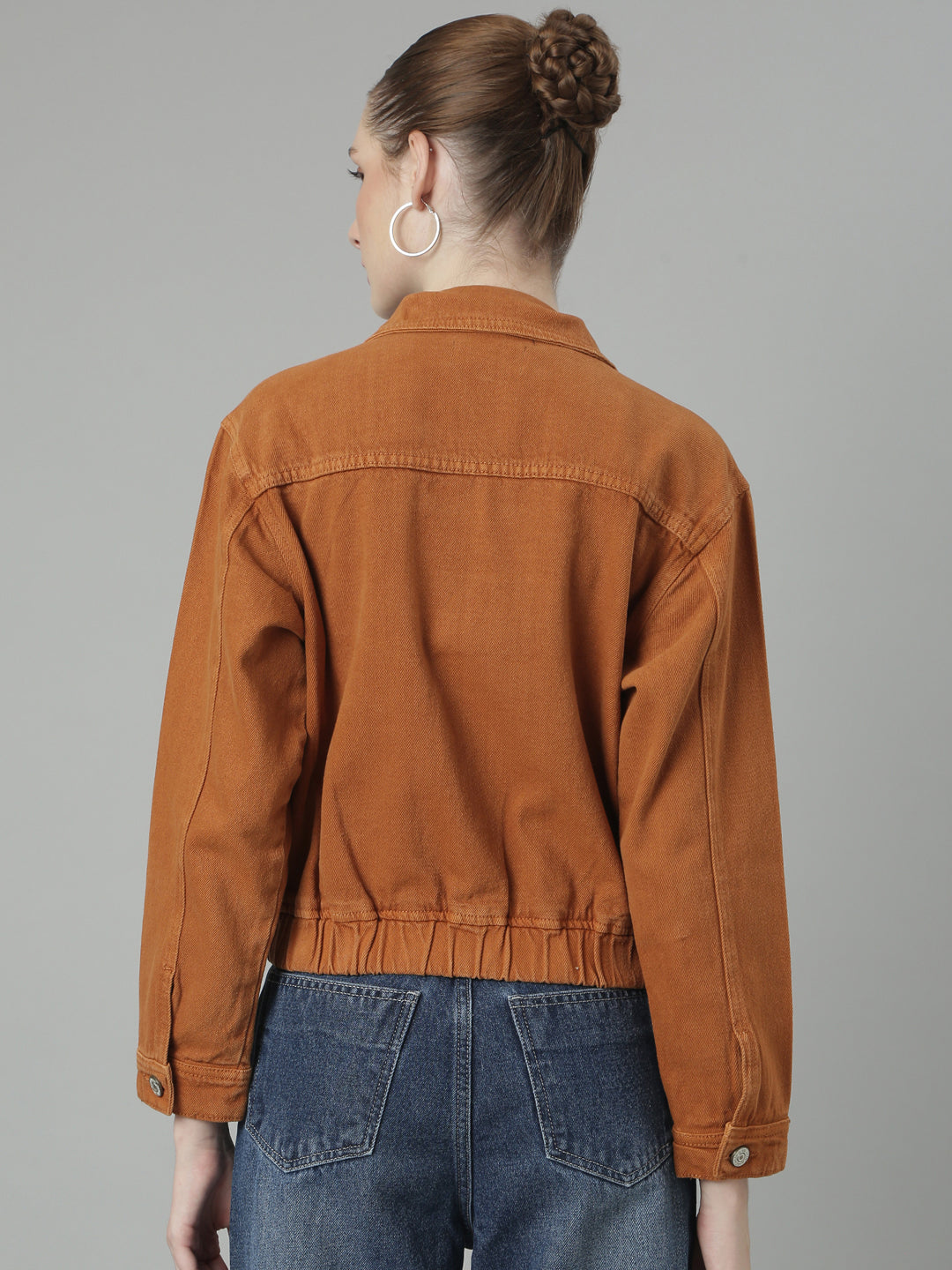 Rust Spread Collar Denim Jacket