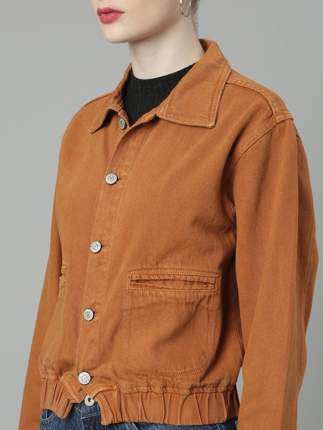 Rust Spread Collar Denim Jacket