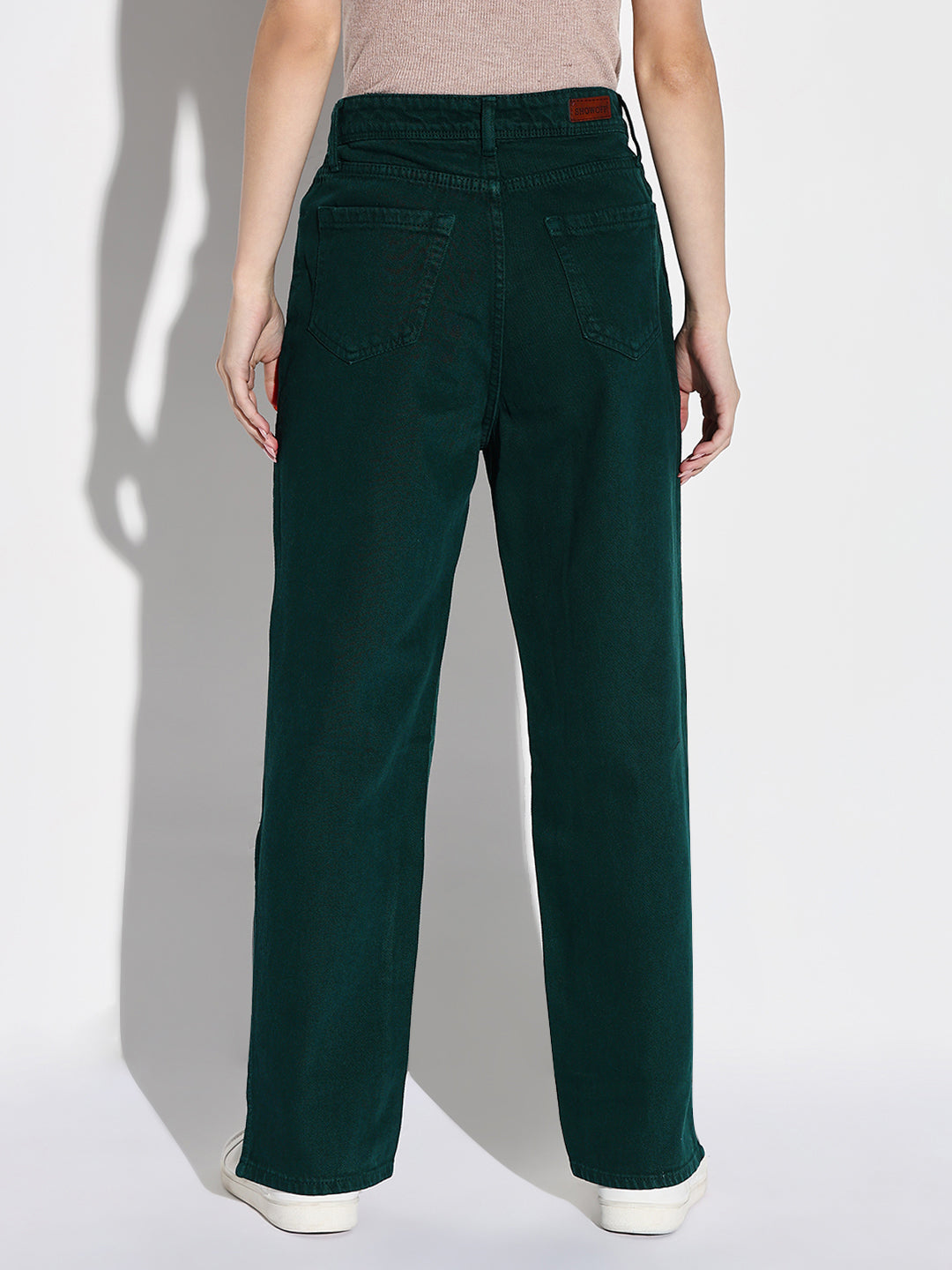 Green Comfort Wide Leg Acid Wash Stretchable Jeans